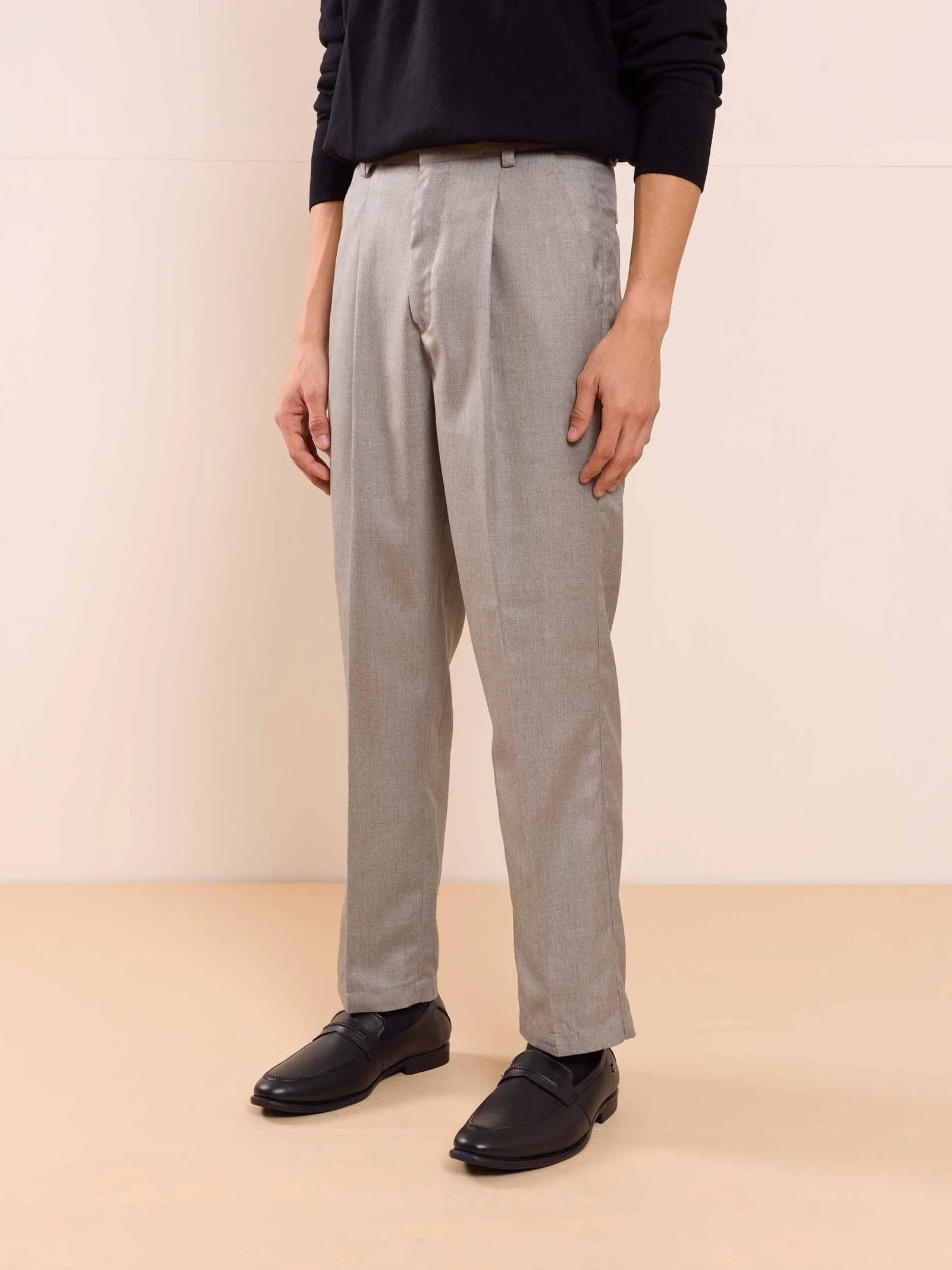 Grey Textured Baggy Fit Trousers - Image 6