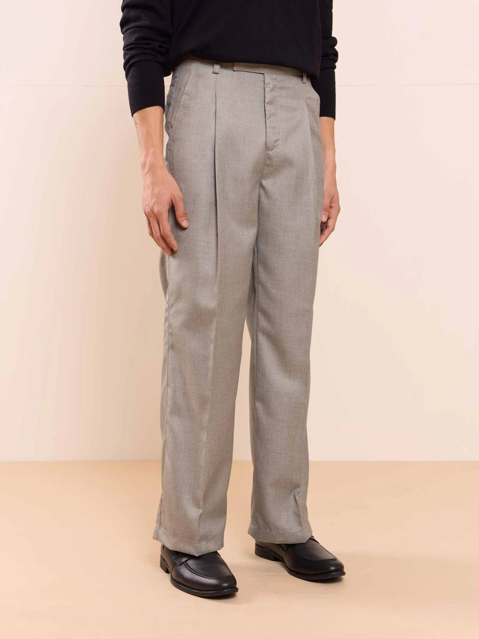Grey Textured Baggy Fit Trousers - Image 7