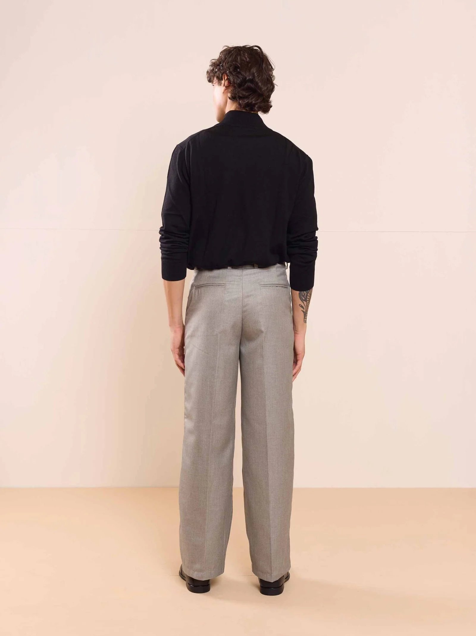 Grey Textured Baggy Fit Trousers - Image 9