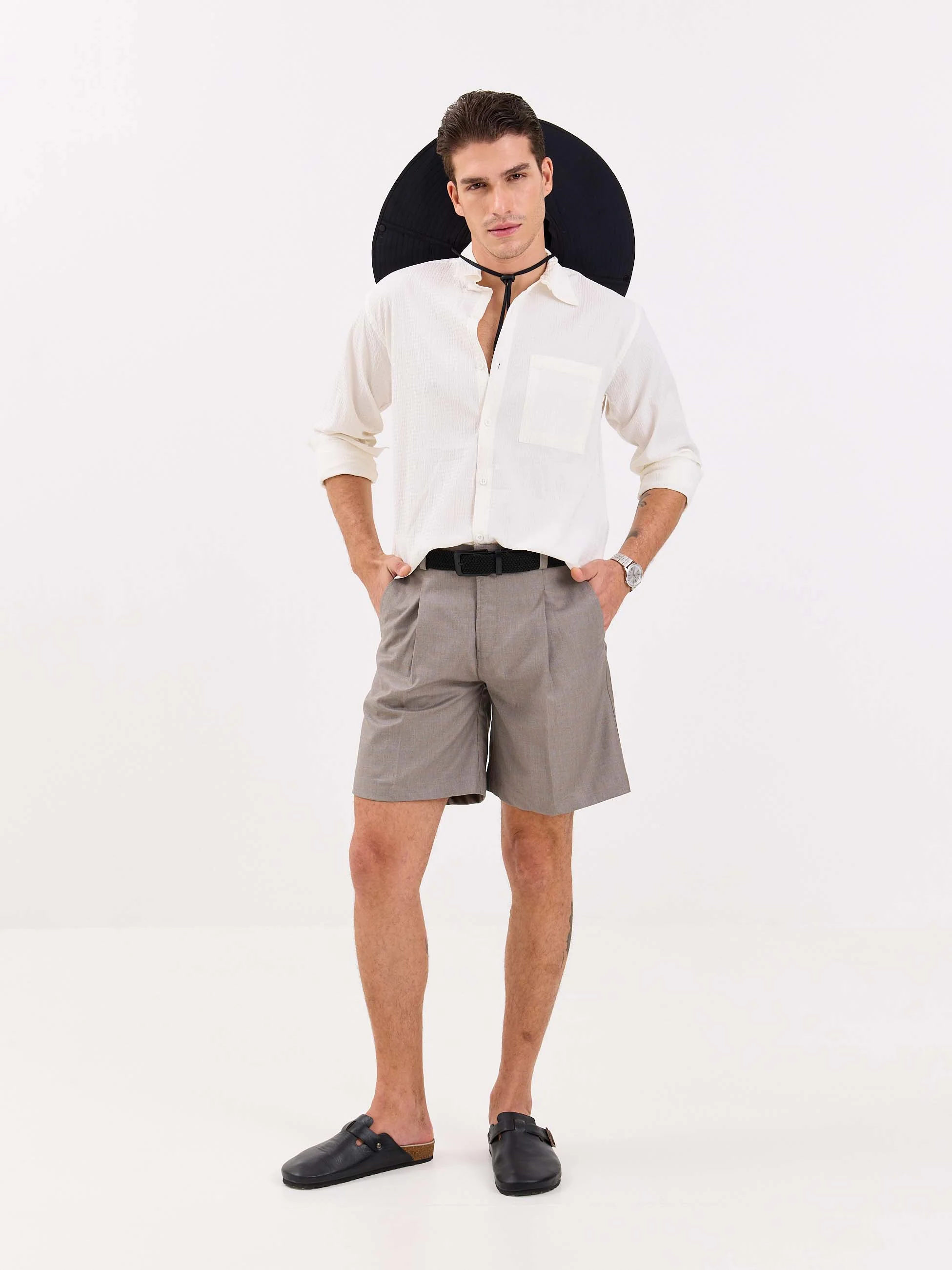 Grey Checked Trouser Shorts - Image 3