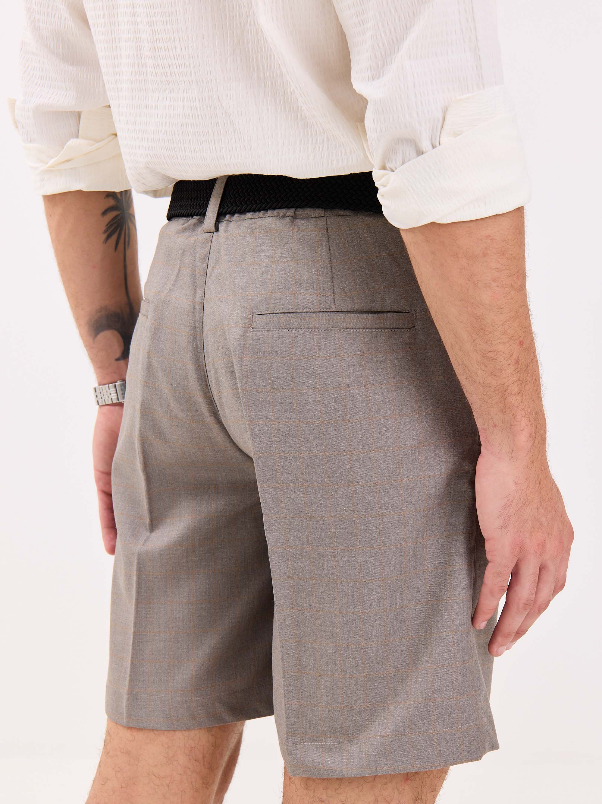 Grey Checked Trouser Shorts - Image 6
