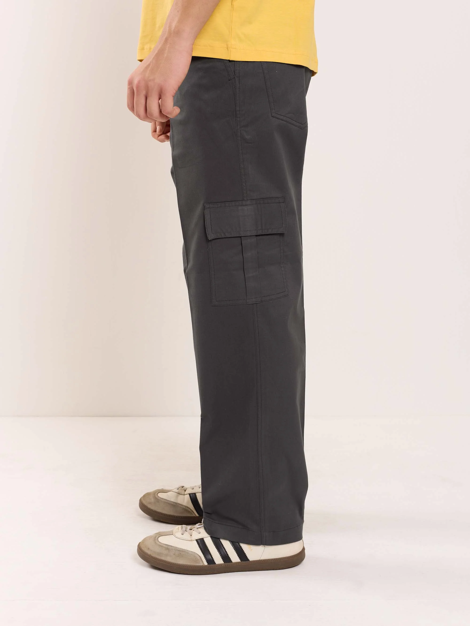 Grey Fit Twill Cargo Trousers - Image 3