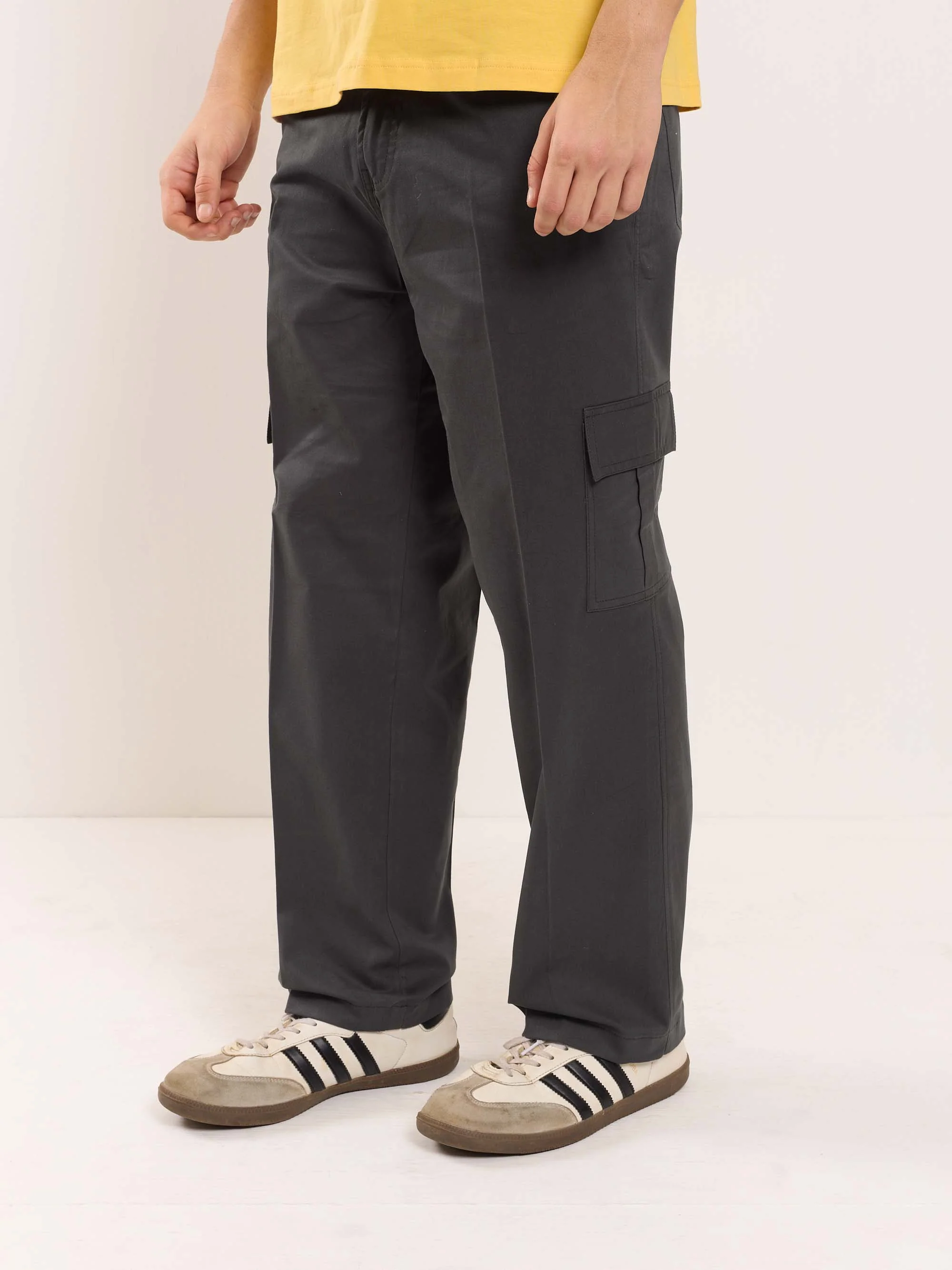 Grey Fit Twill Cargo Trousers - Image 4