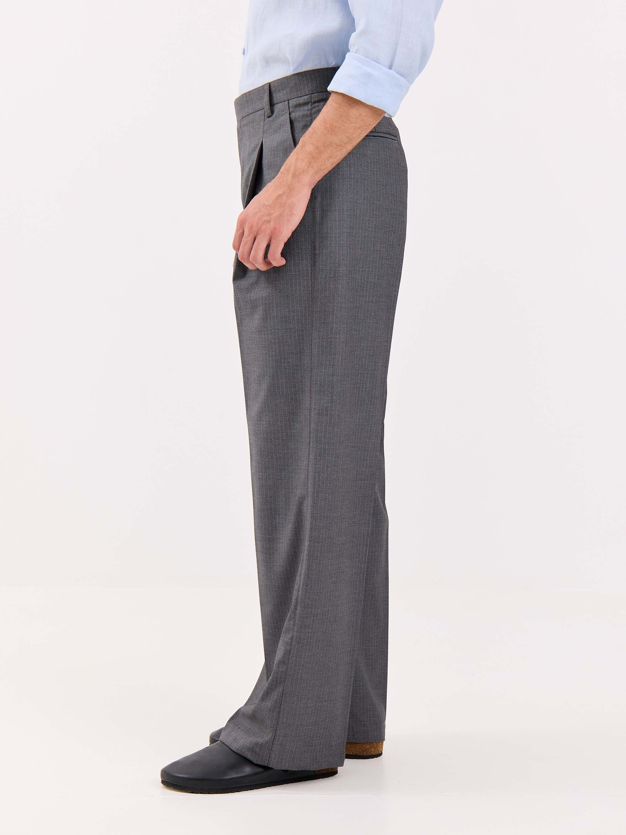 Grey Pinstriped Baggy Fit Trousers - Image 6
