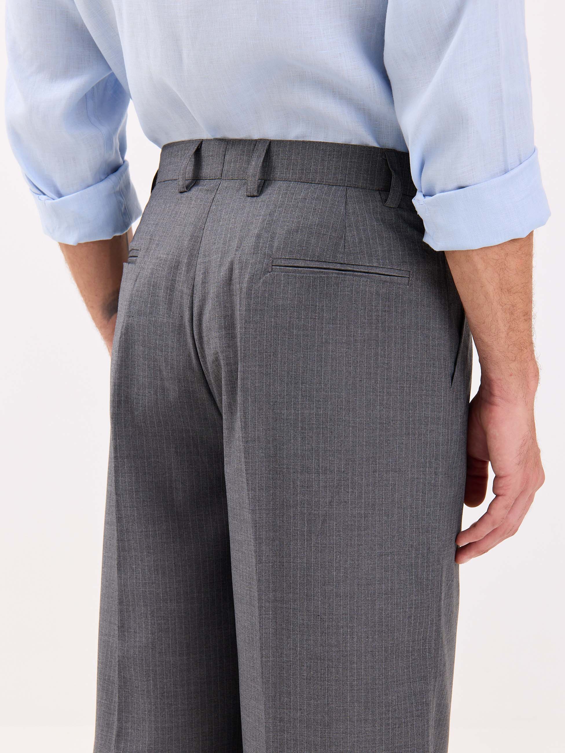 Grey Pinstriped Baggy Fit Trousers - Image 7