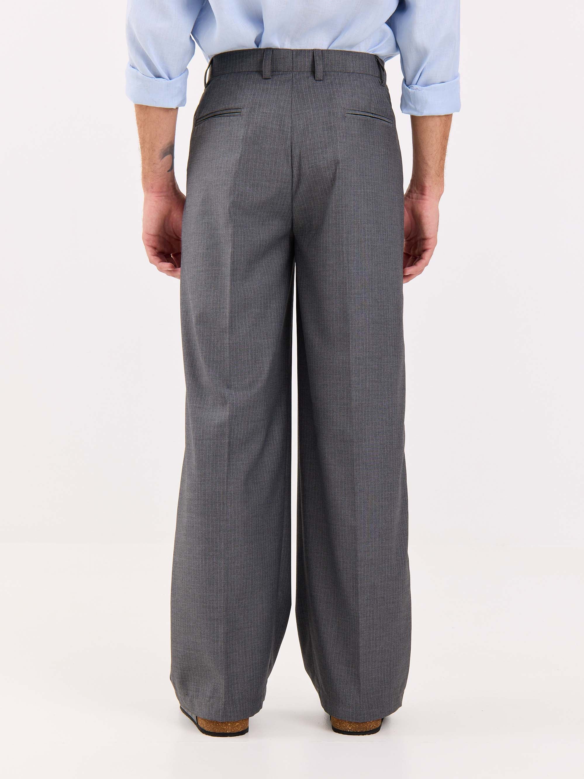 Grey Pinstriped Baggy Fit Trousers - Image 8