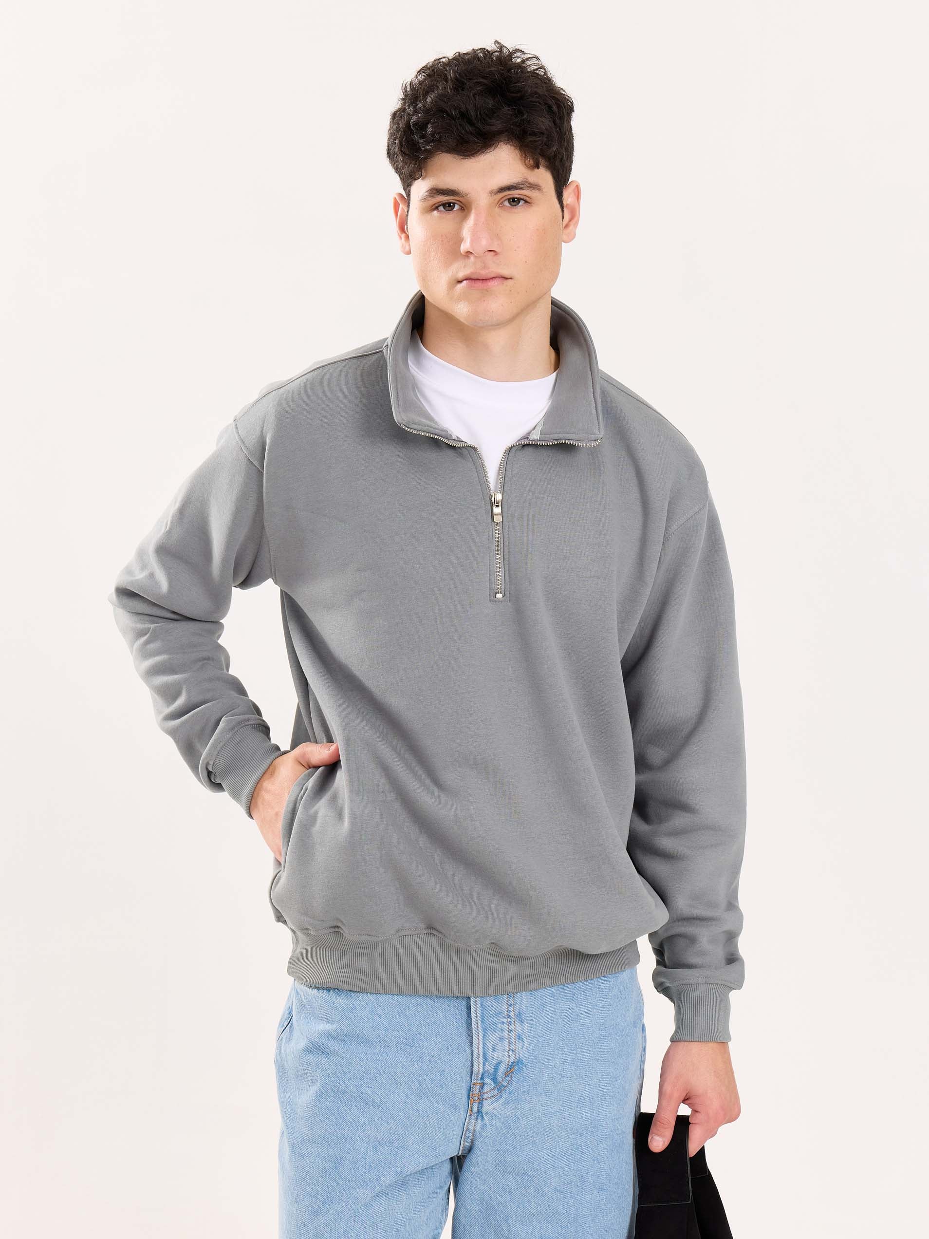 Grey Quarter-Zip Sweatshirt - Image 3