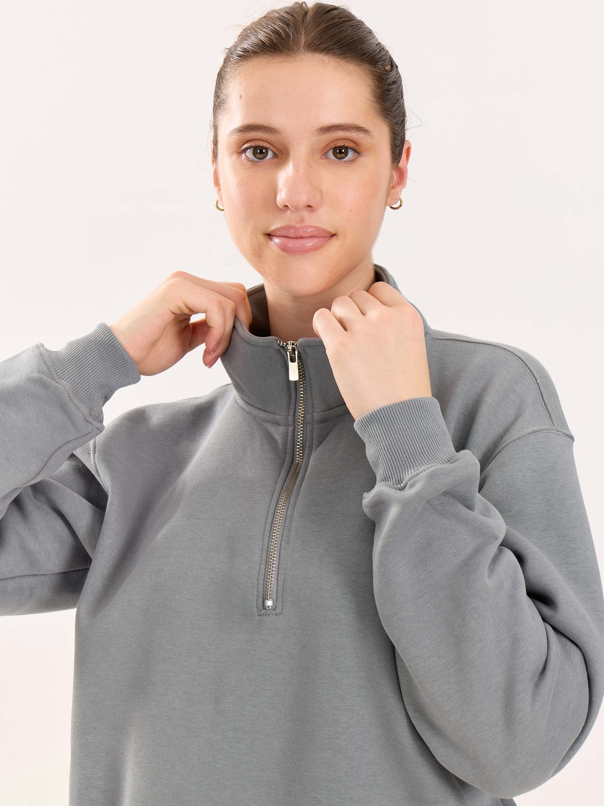 Grey Quarter-Zip Sweatshirt - Image 4