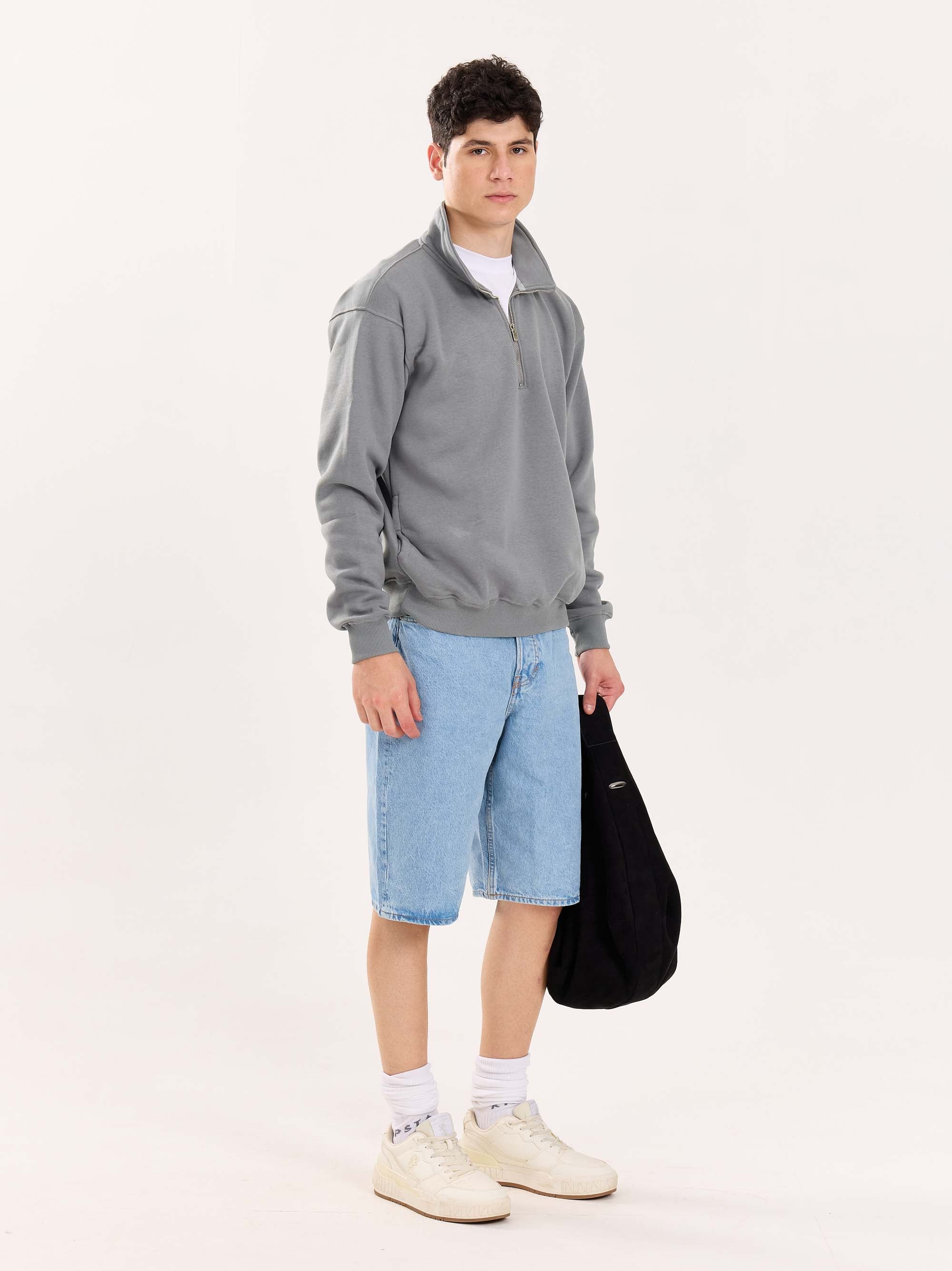Grey Quarter-Zip Sweatshirt - Image 5