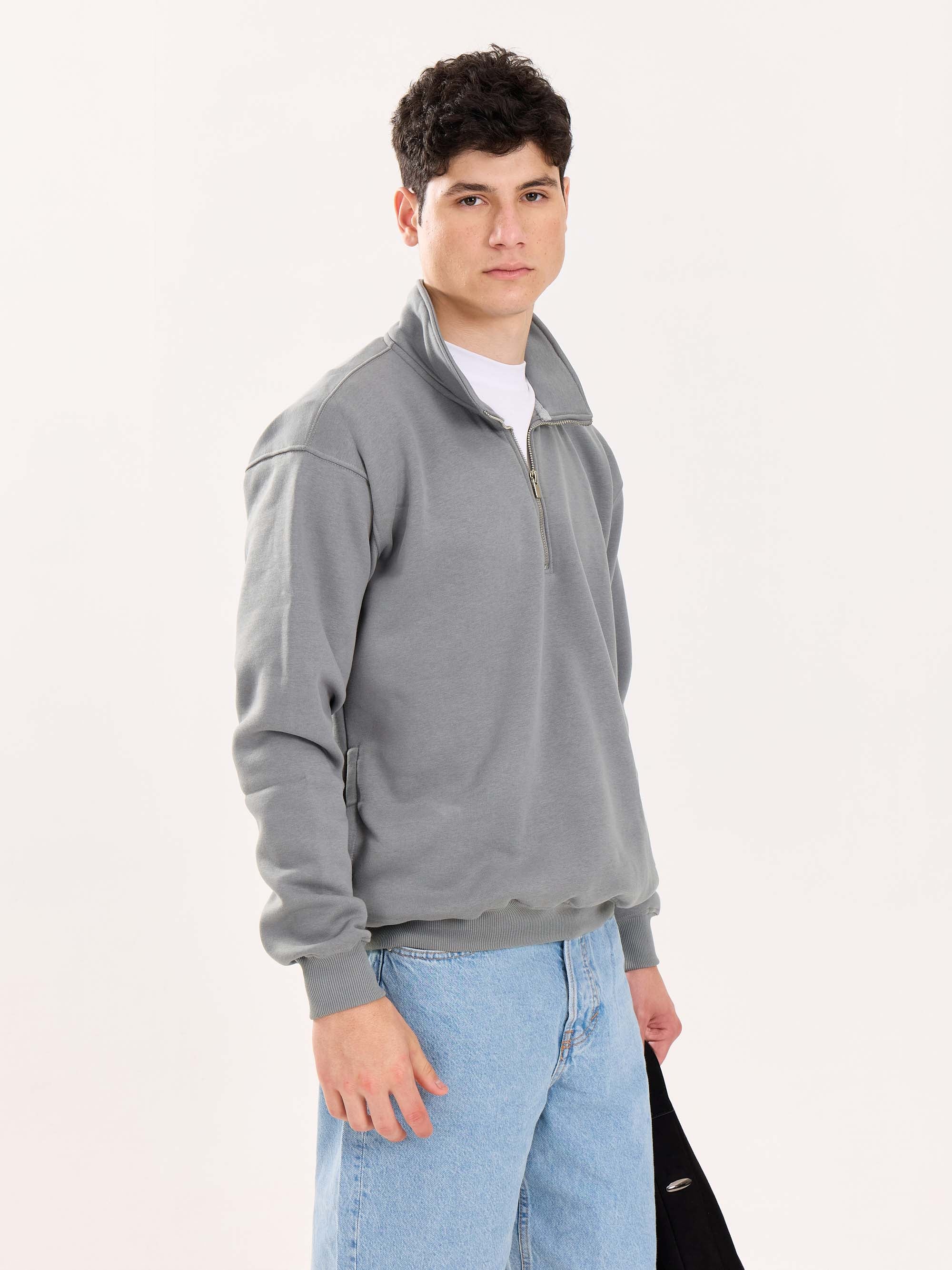 Grey Quarter-Zip Sweatshirt - Image 7