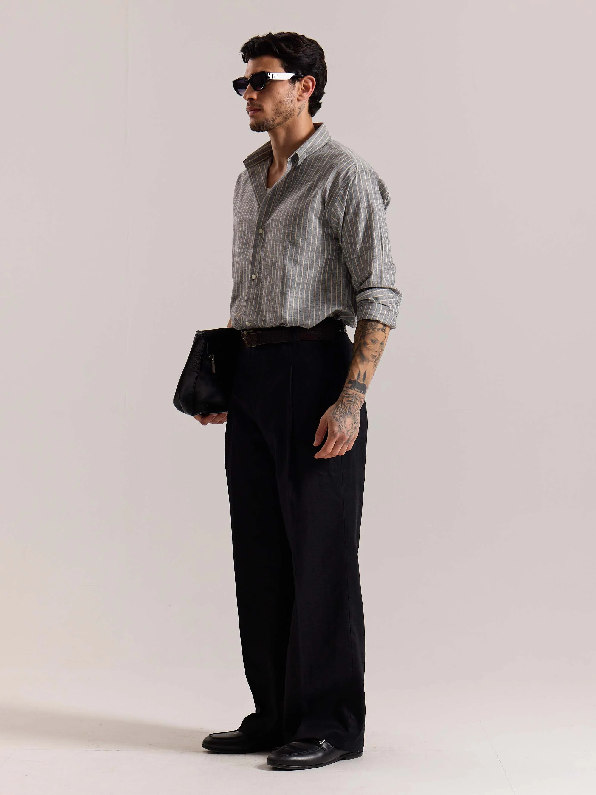 Grey Striped Linen-blend Shirt - Image 7