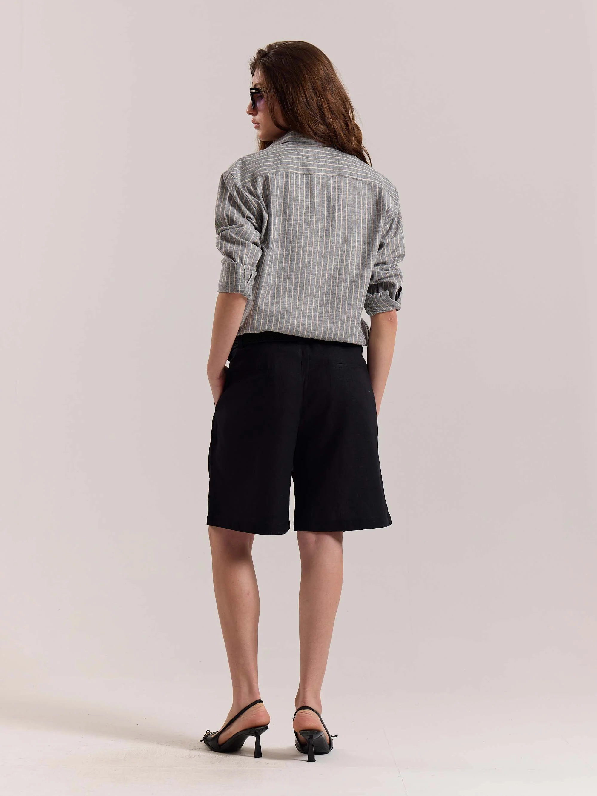 Grey Striped Linen-blend Shirt - Image 8