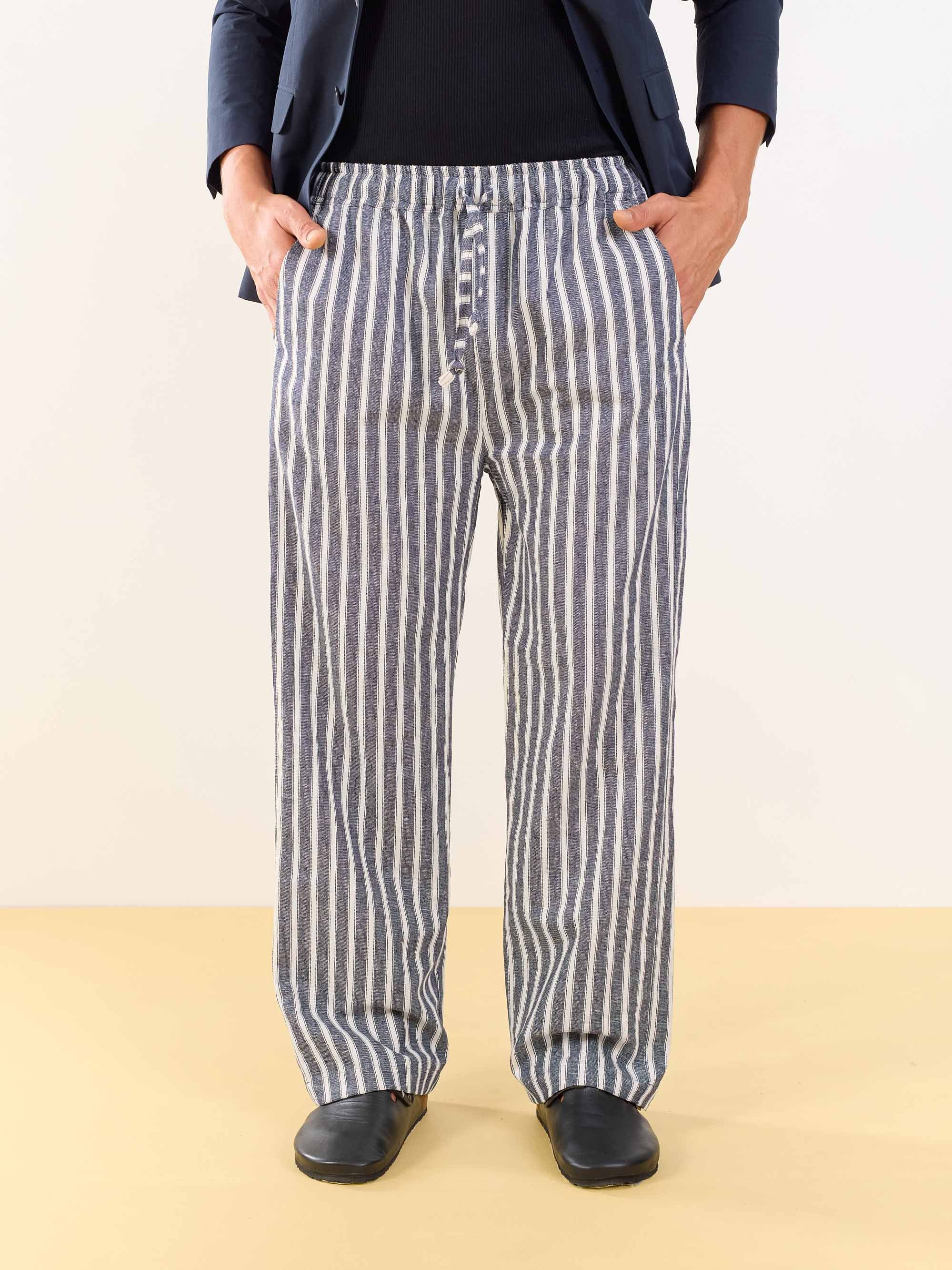 Grey Striped Linen Pull-on Pants - Image 2