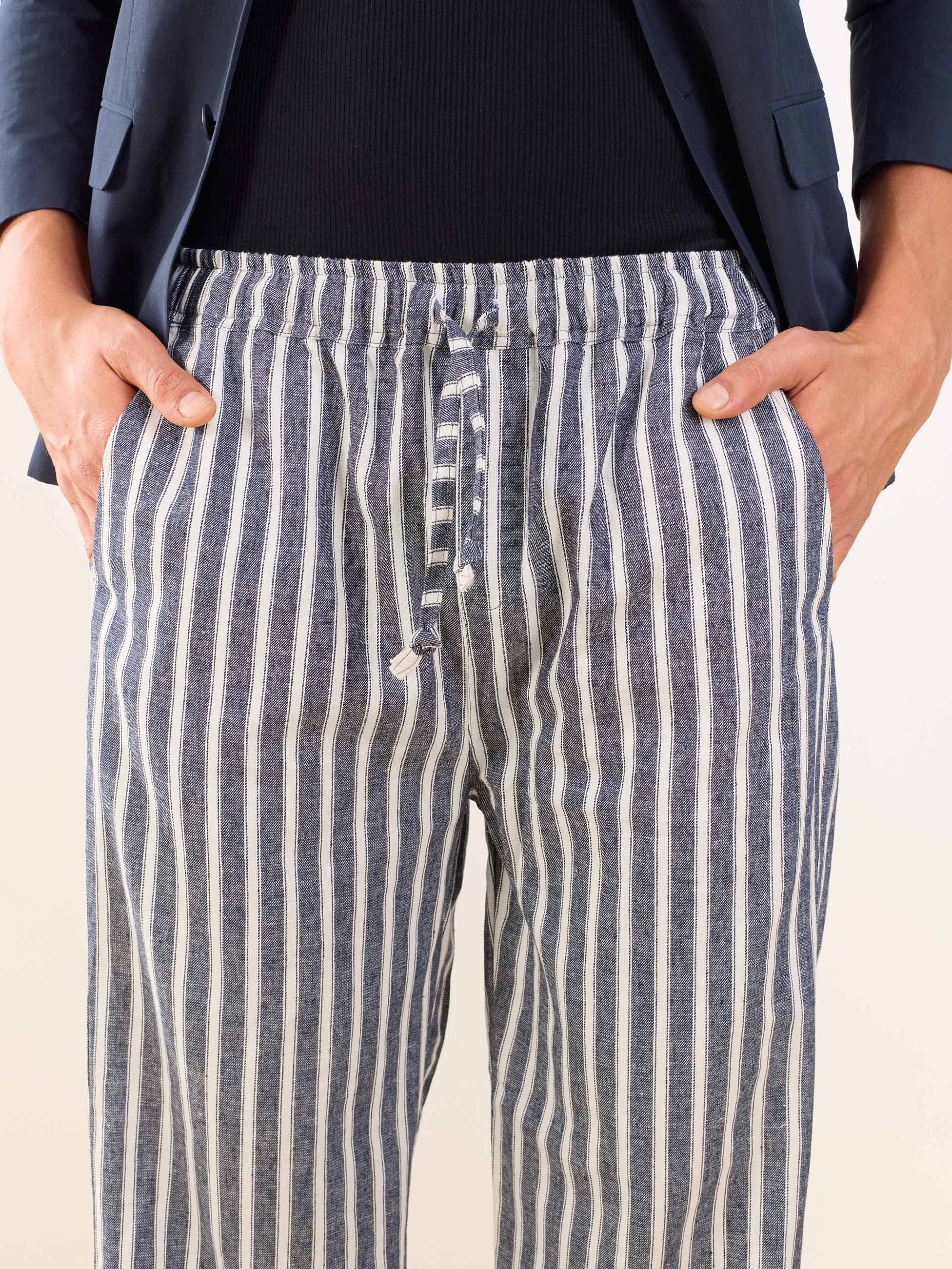 Grey Striped Linen Pull-on Pants - Image 3