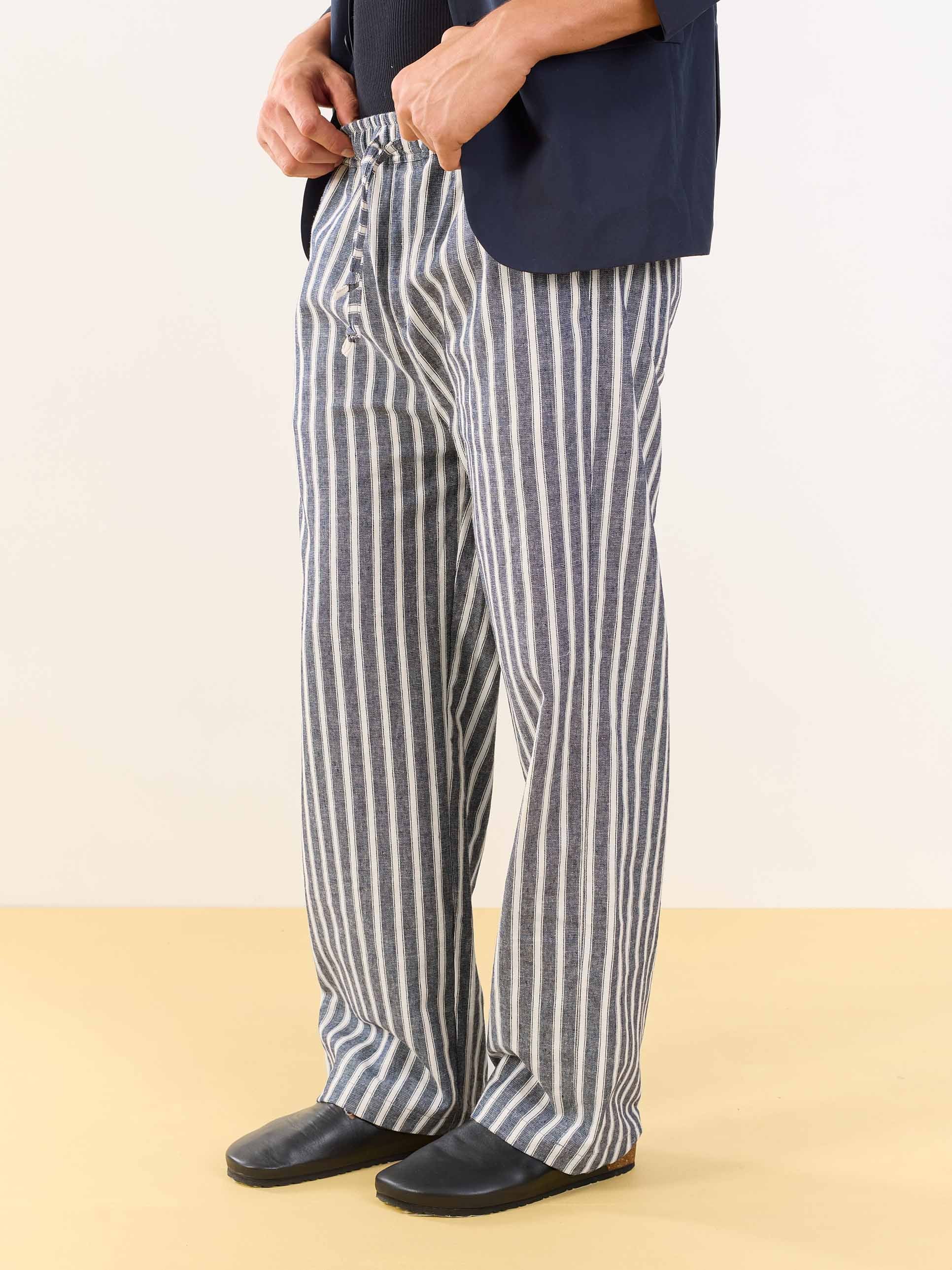 Grey Striped Linen Pull-on Pants - Image 4