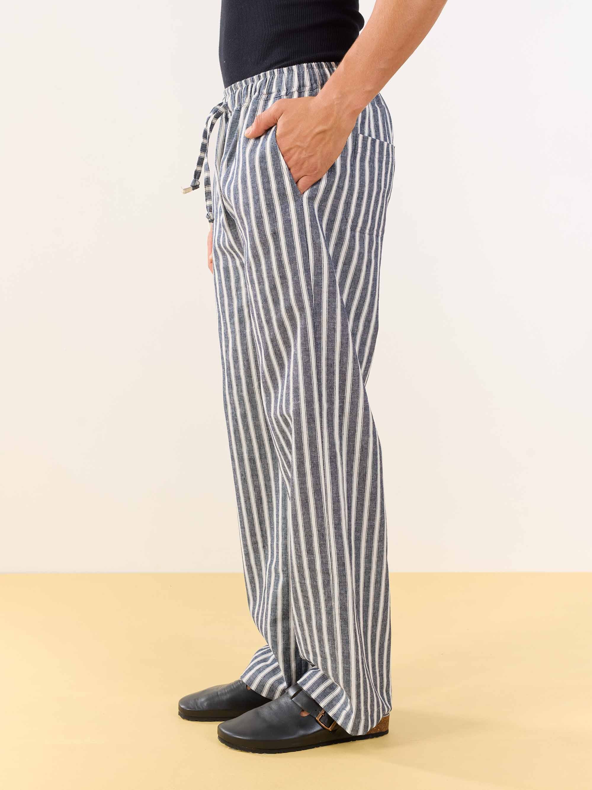 Grey Striped Linen Pull-on Pants - Image 5