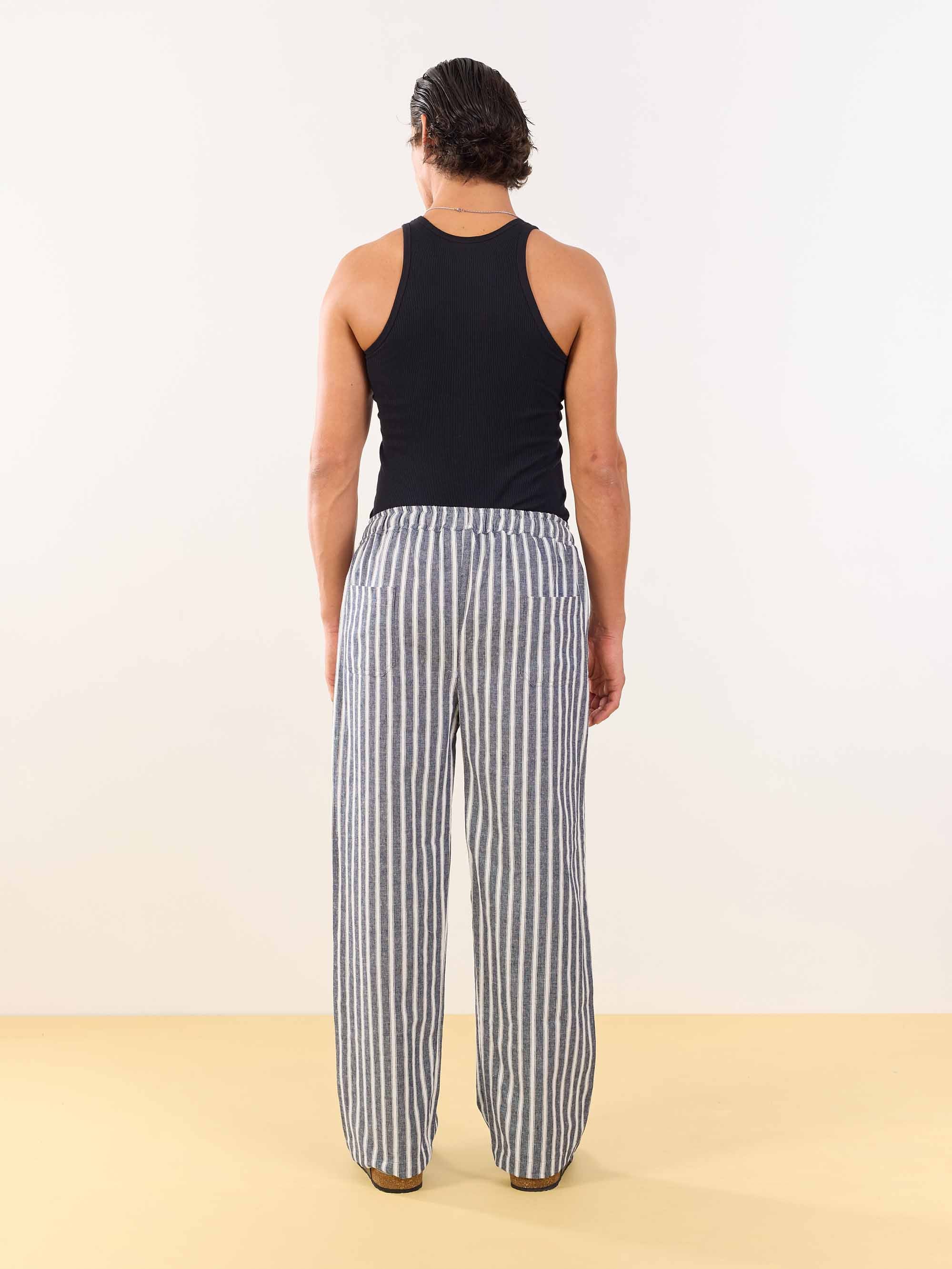 Grey Striped Linen Pull-on Pants - Image 6
