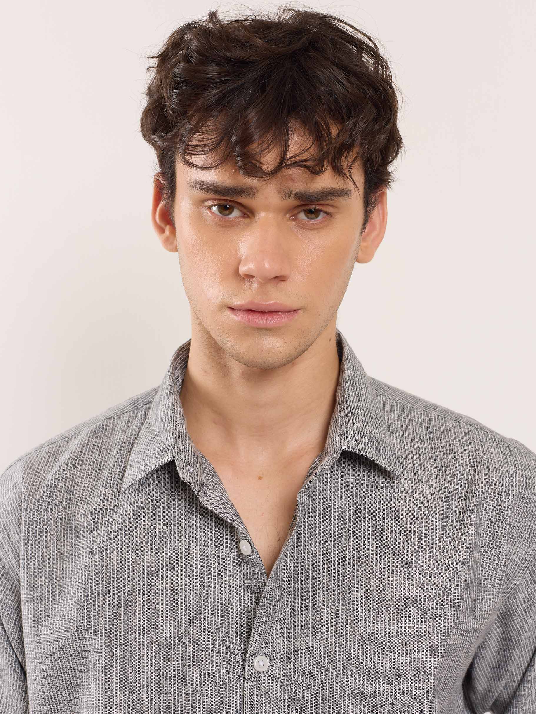 Grey Striped Linen Shirt - Image 3