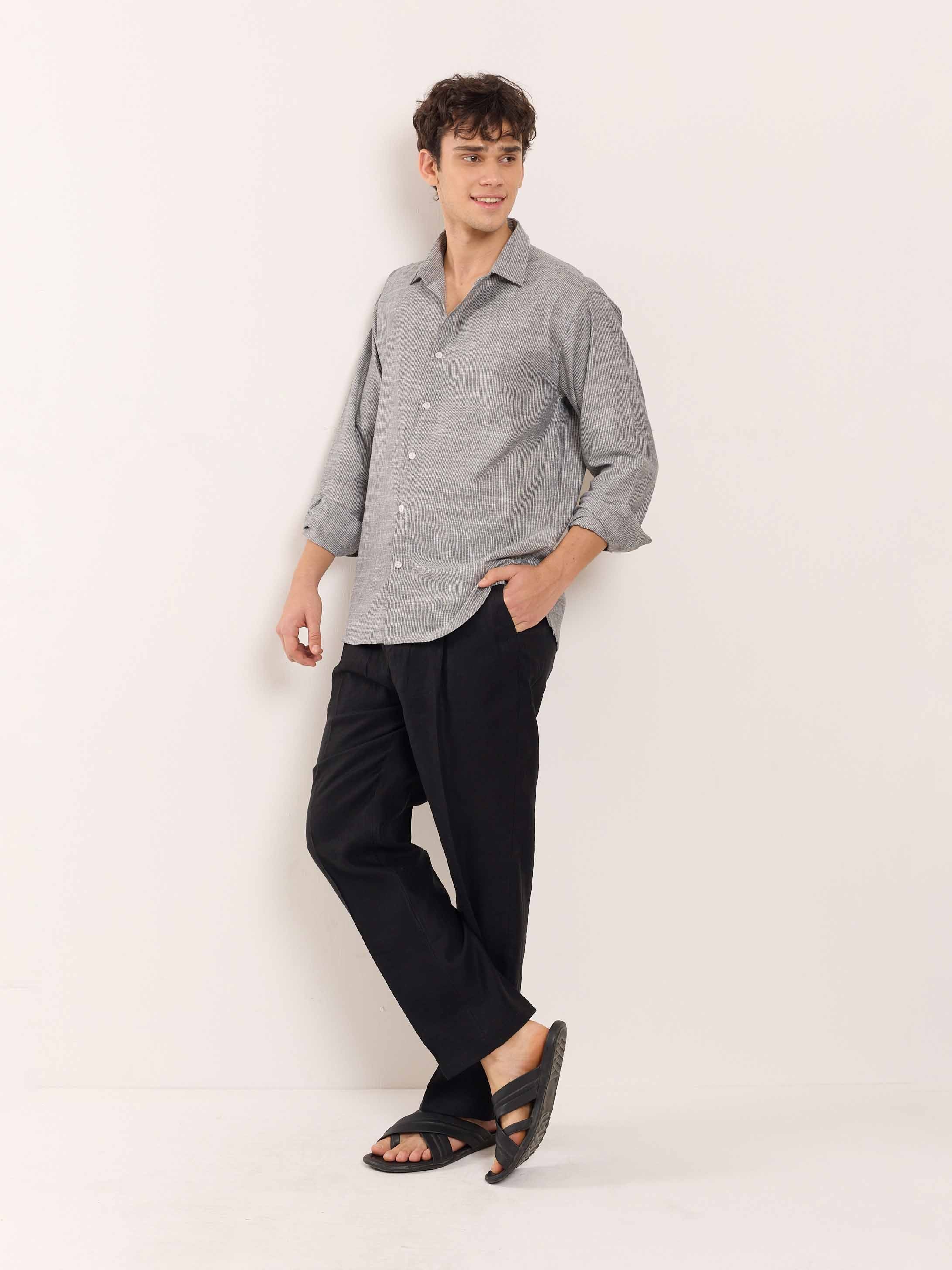 Grey Striped Linen Shirt - Image 5