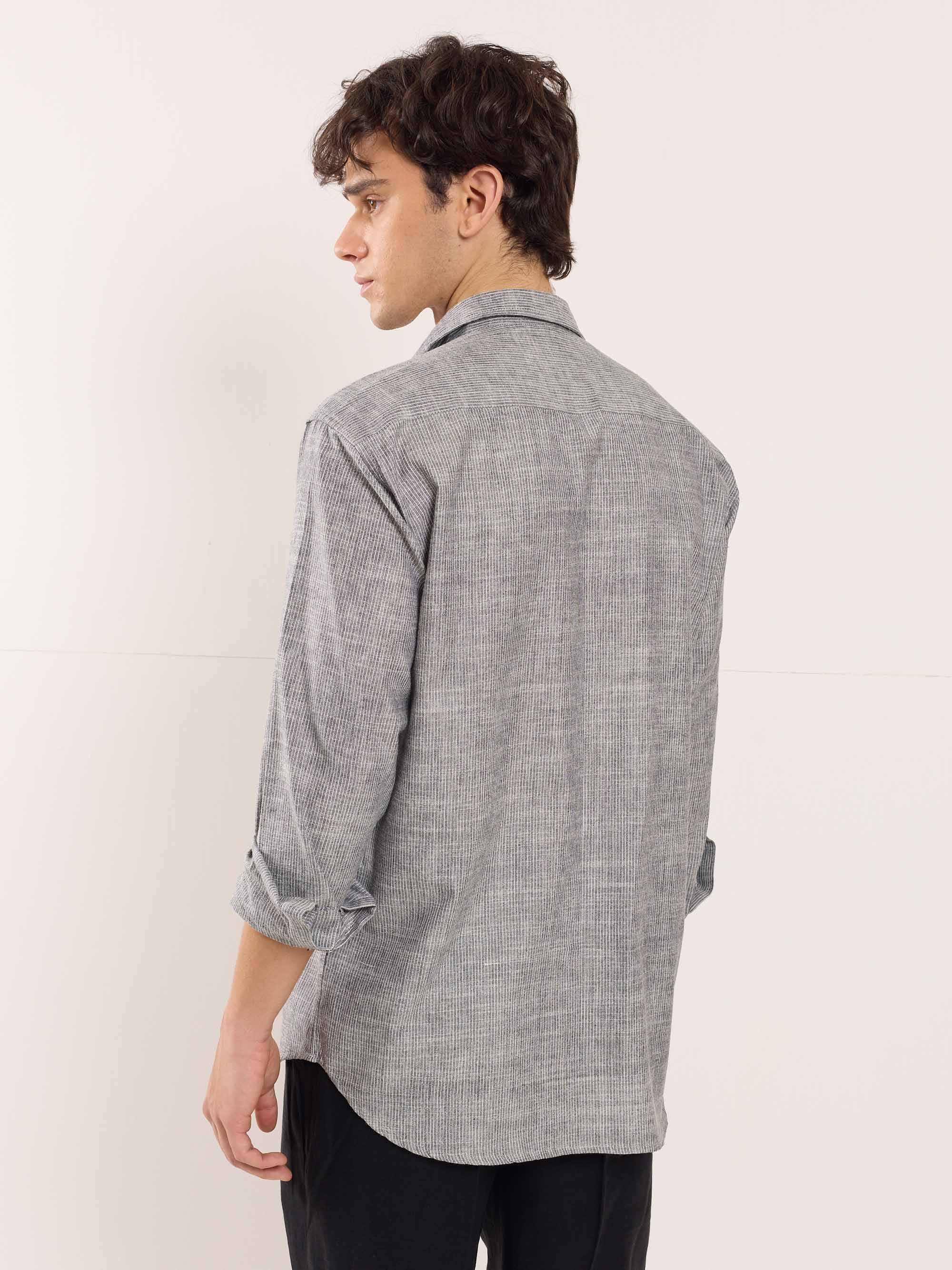 Grey Striped Linen Shirt - Image 6