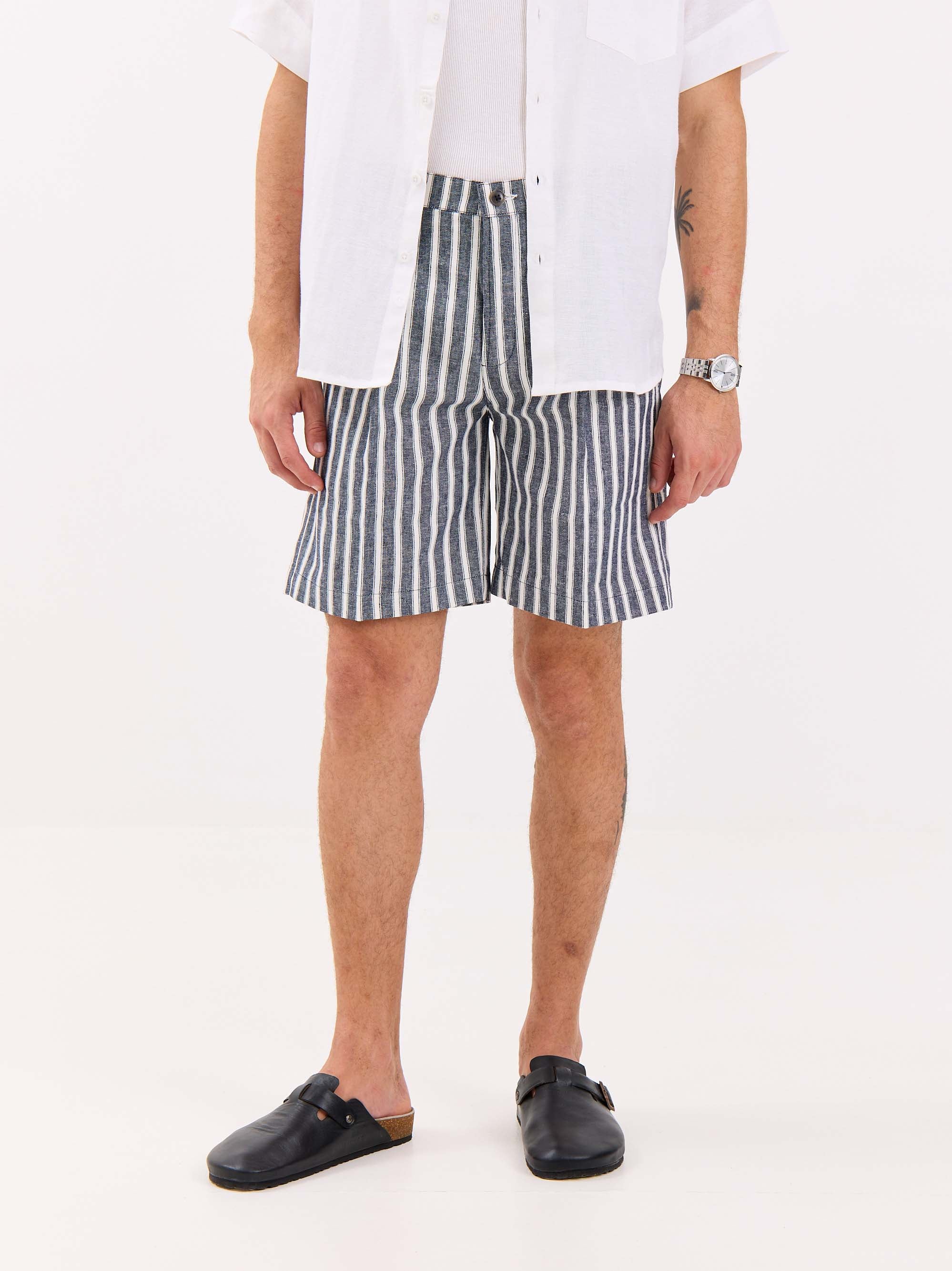 Grey Striped Linen Trouser Shorts - Image 4
