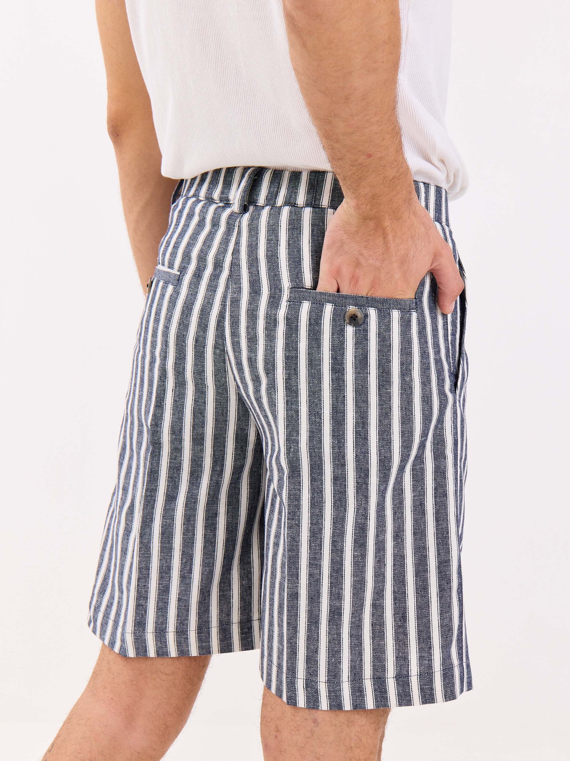 Grey Striped Linen Trouser Shorts - Image 6