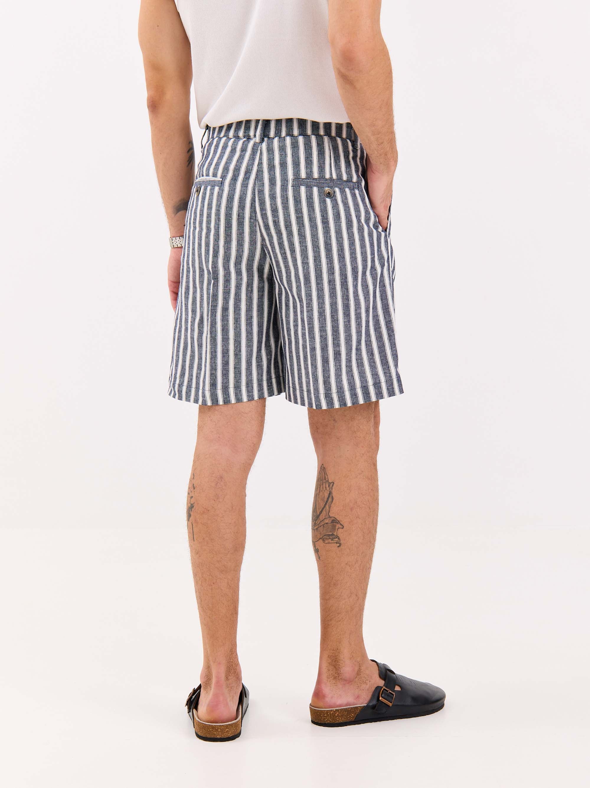 Grey Striped Linen Trouser Shorts - Image 7