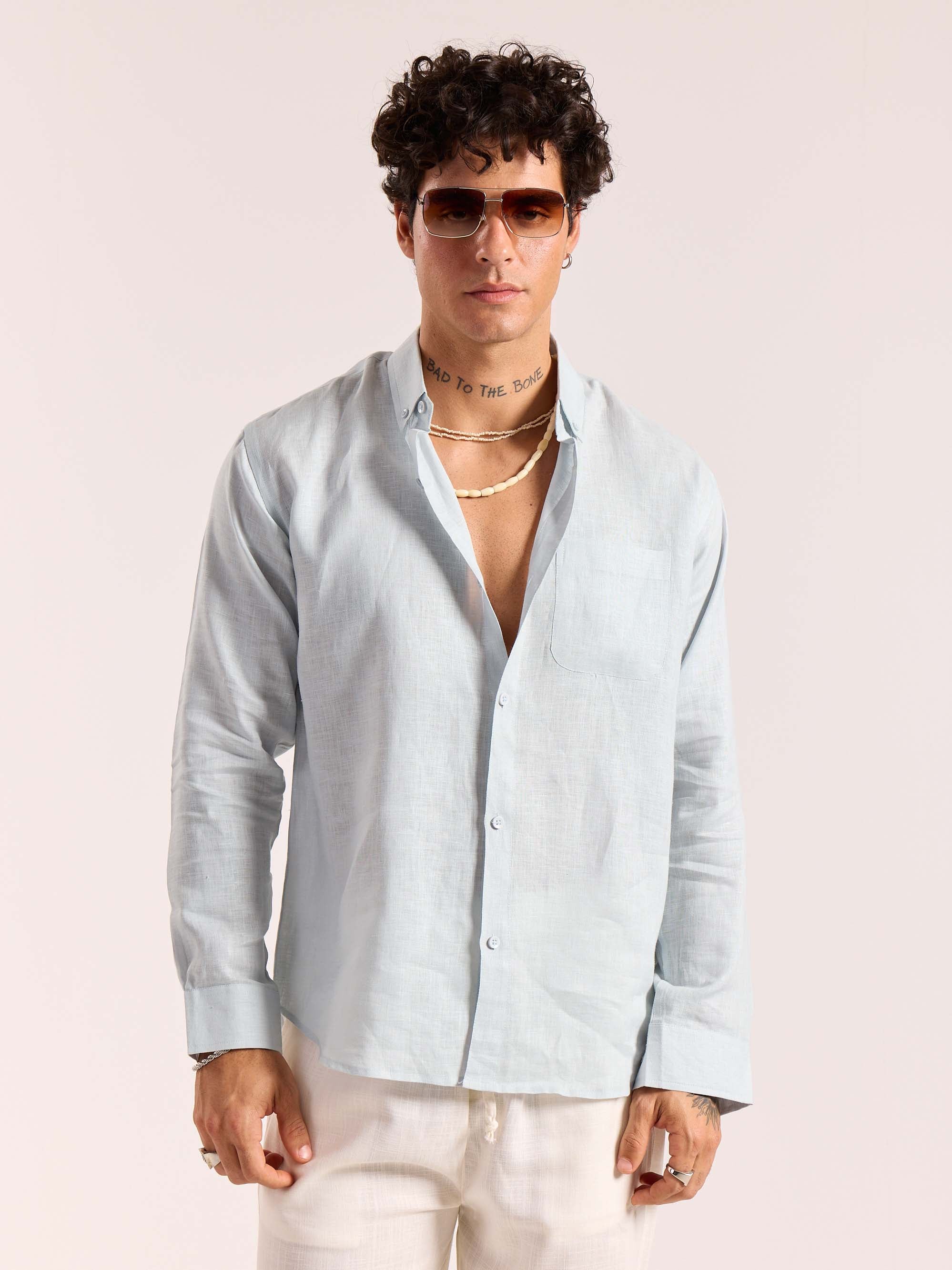 Ice Blue 60s Lea Linen Shirt ( Pre-Order ) - Image 3