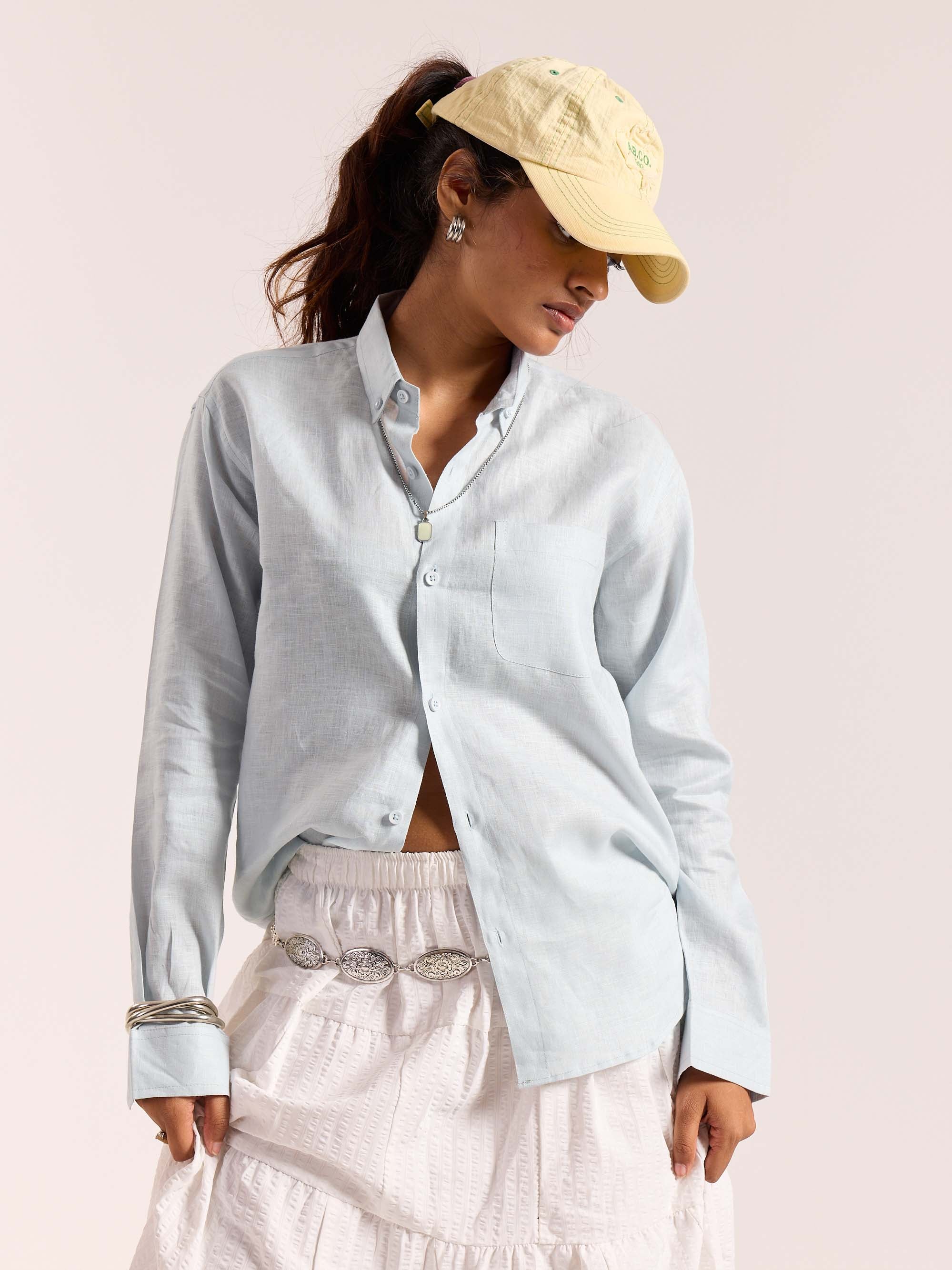 Ice Blue 60s Lea Linen Shirt ( Pre-Order ) - Image 4