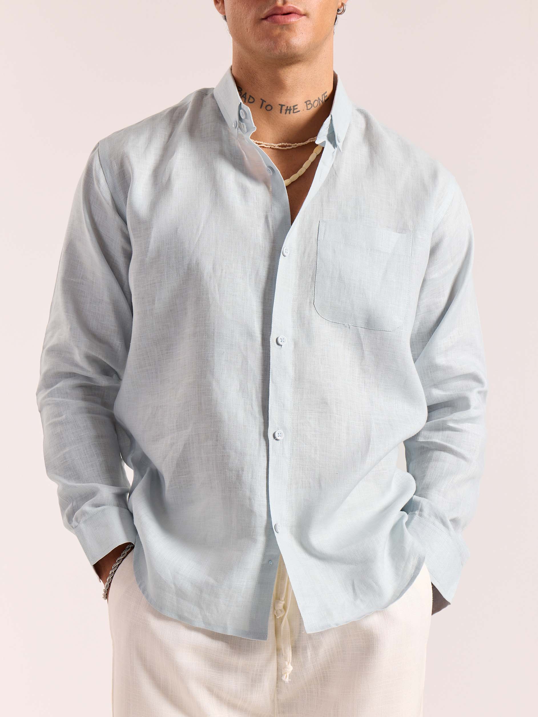 Ice Blue 60s Lea Linen Shirt ( Pre-Order ) - Image 6