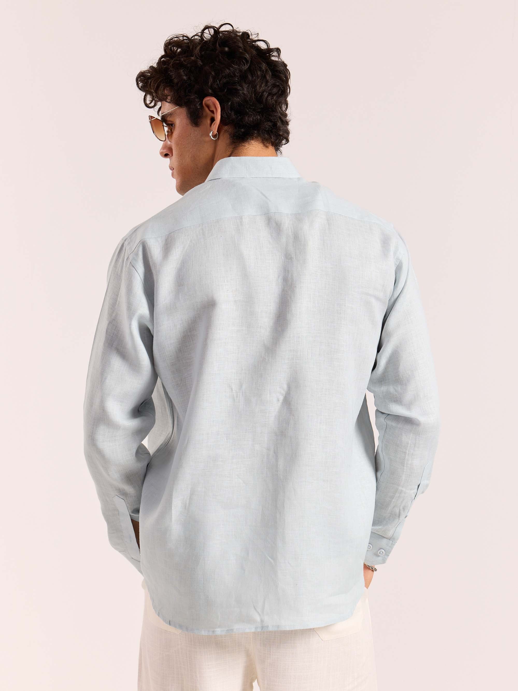 Ice Blue 60s Lea Linen Shirt ( Pre-Order ) - Image 8