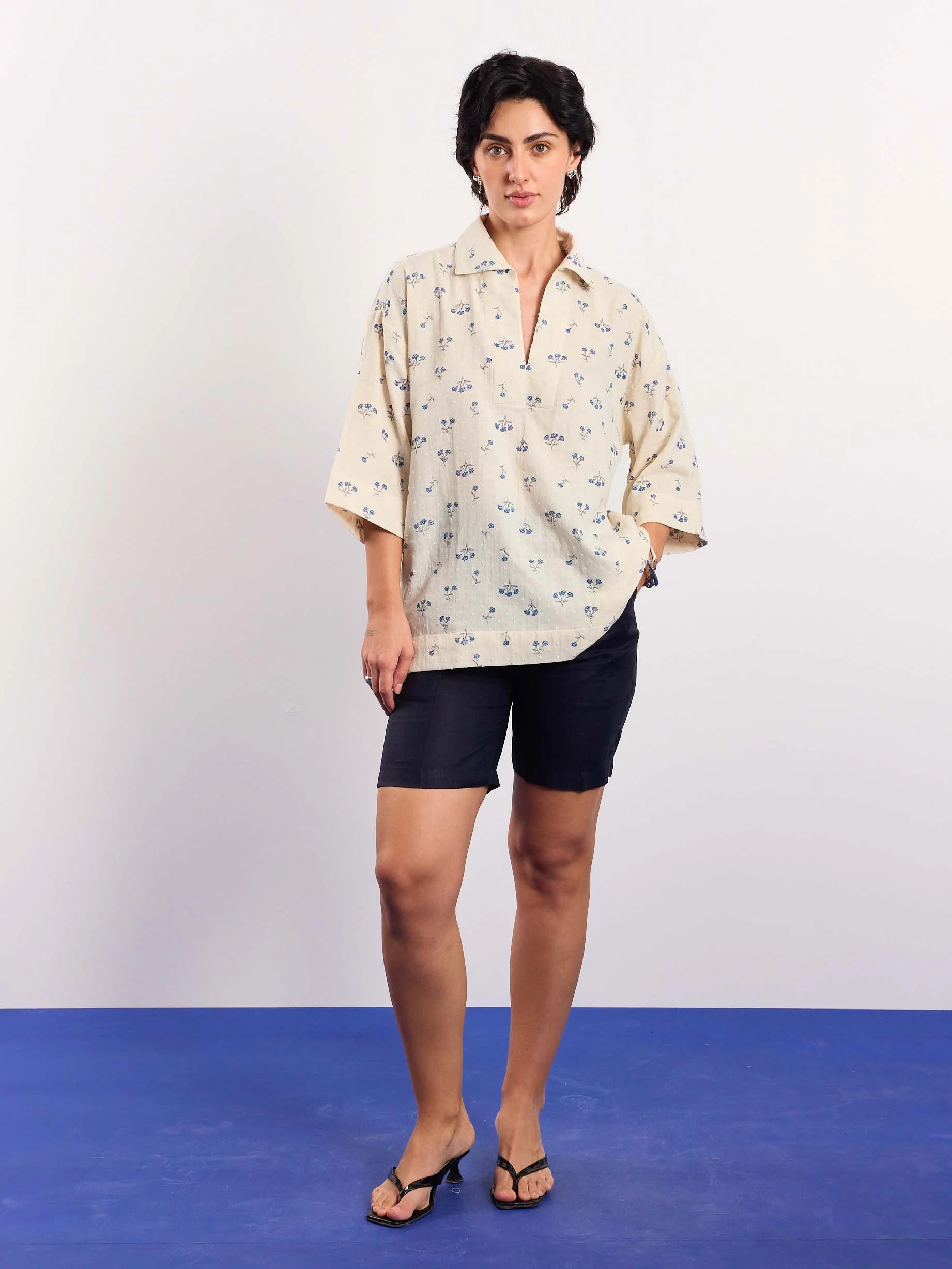 Ivory & Blue Floral Boota Print Pullover - Image 2