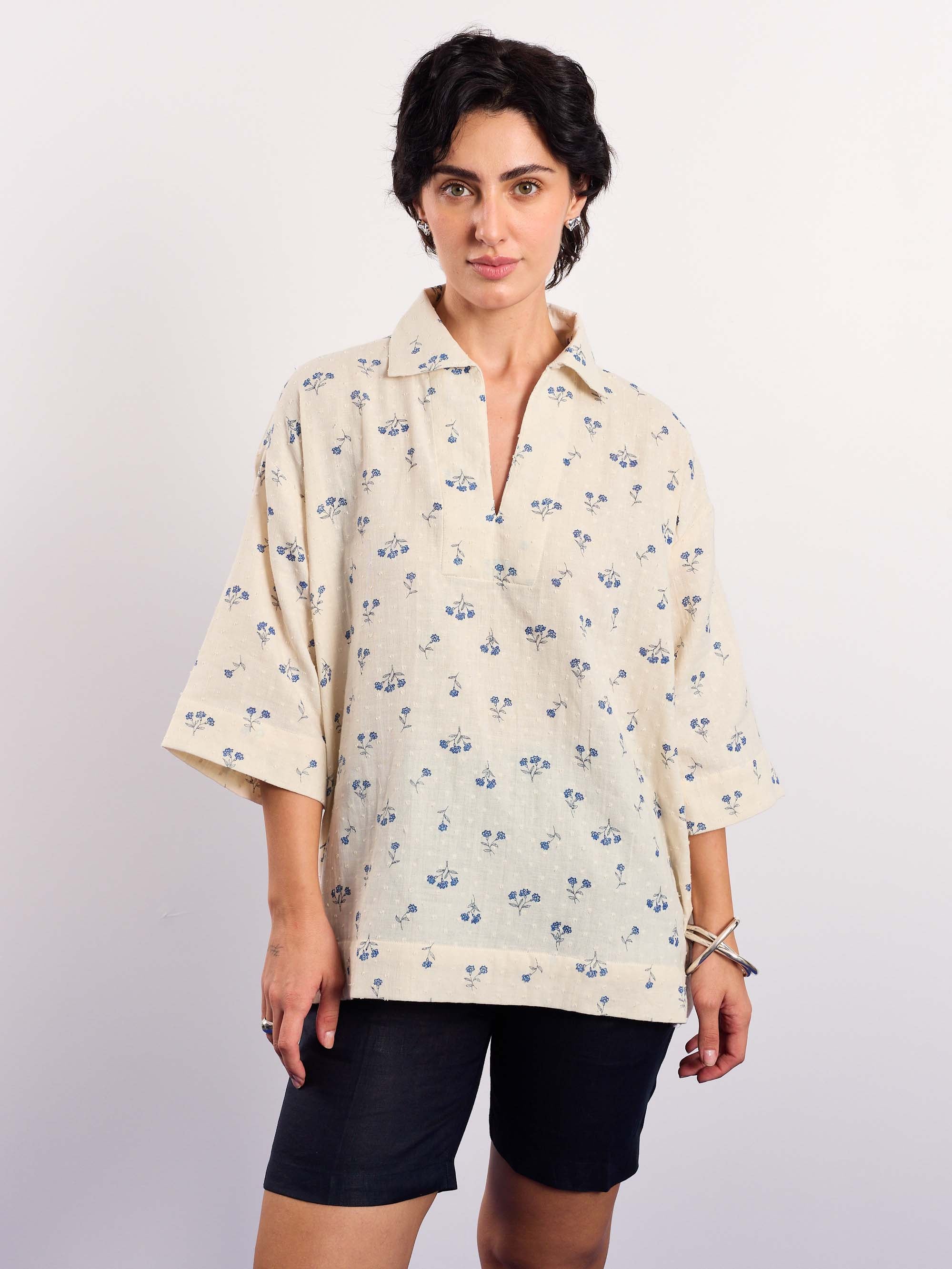Ivory & Blue Floral Boota Print Pullover - Image 4