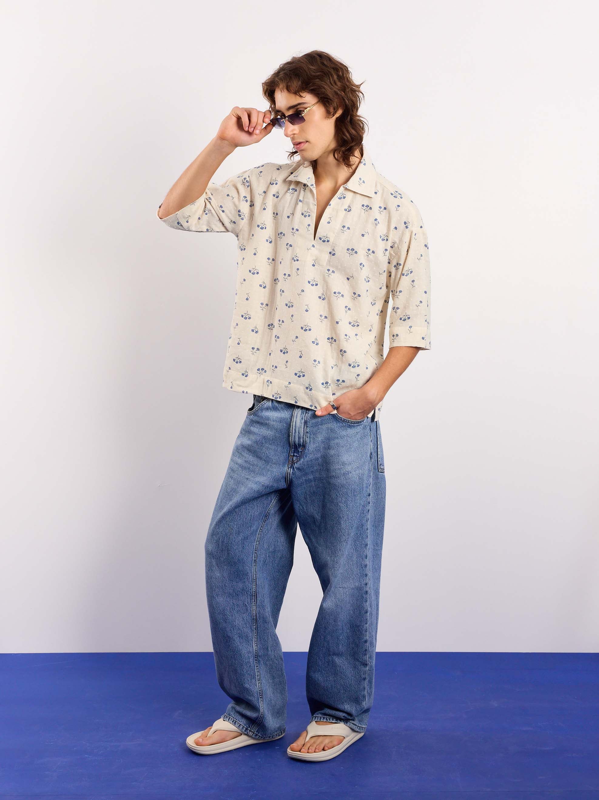 Ivory & Blue Floral Boota Print Pullover - Image 6