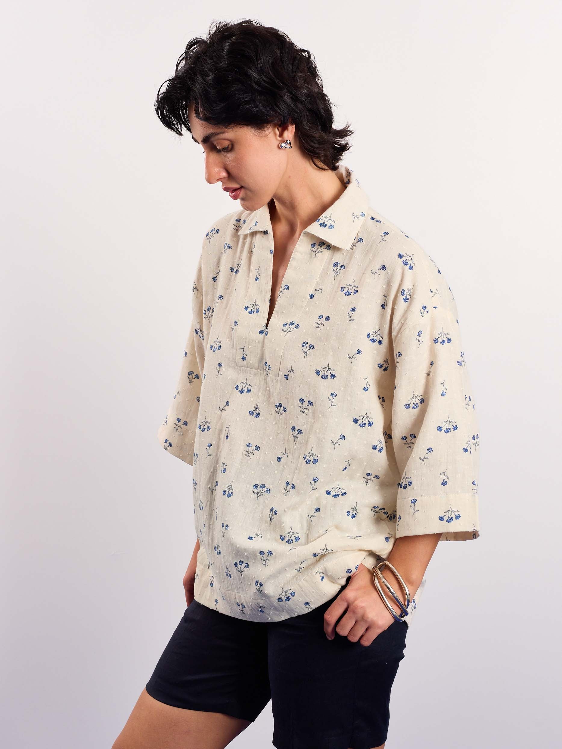 Ivory & Blue Floral Boota Print Pullover - Image 7