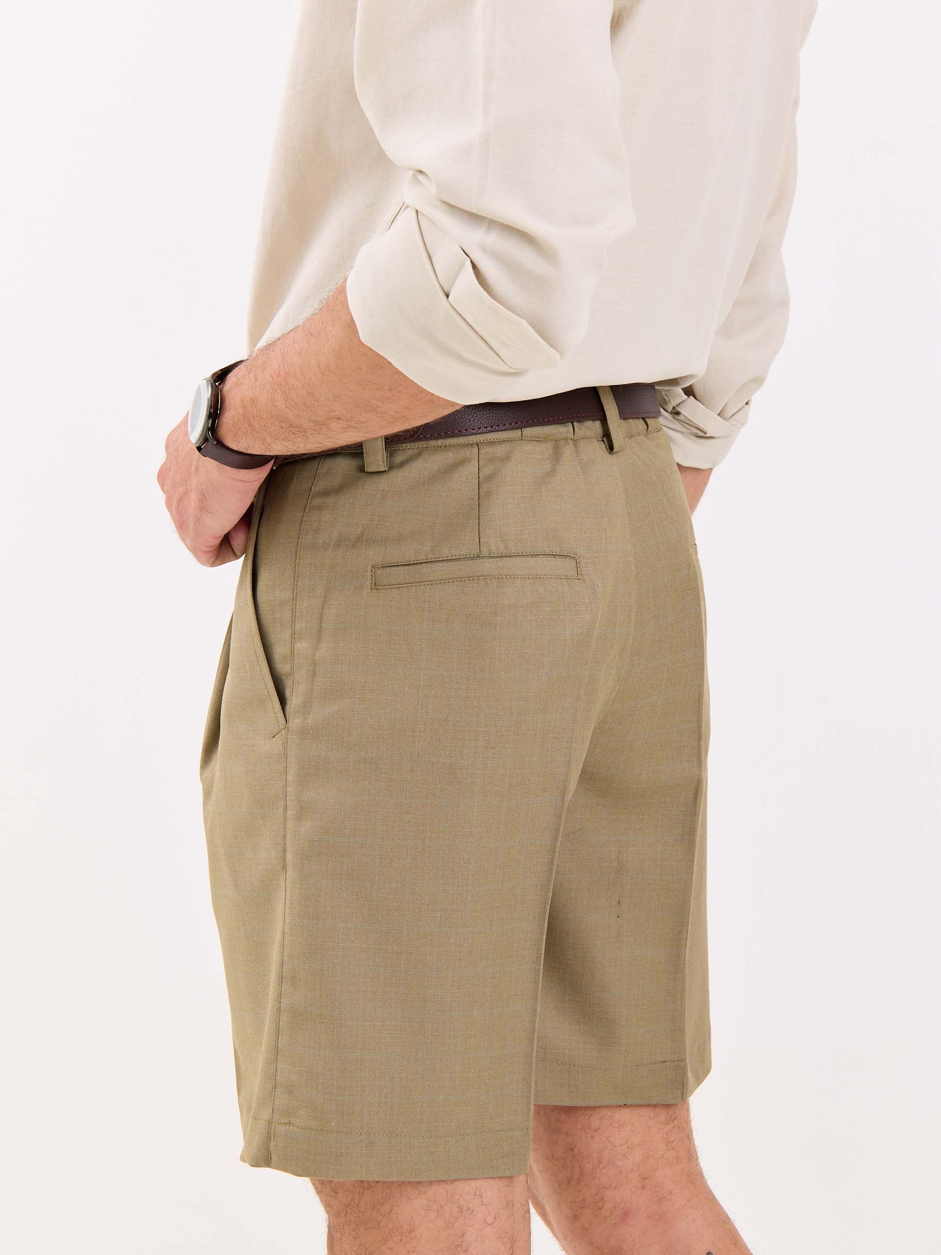 Khaki Checked Trouser Shorts - Image 6
