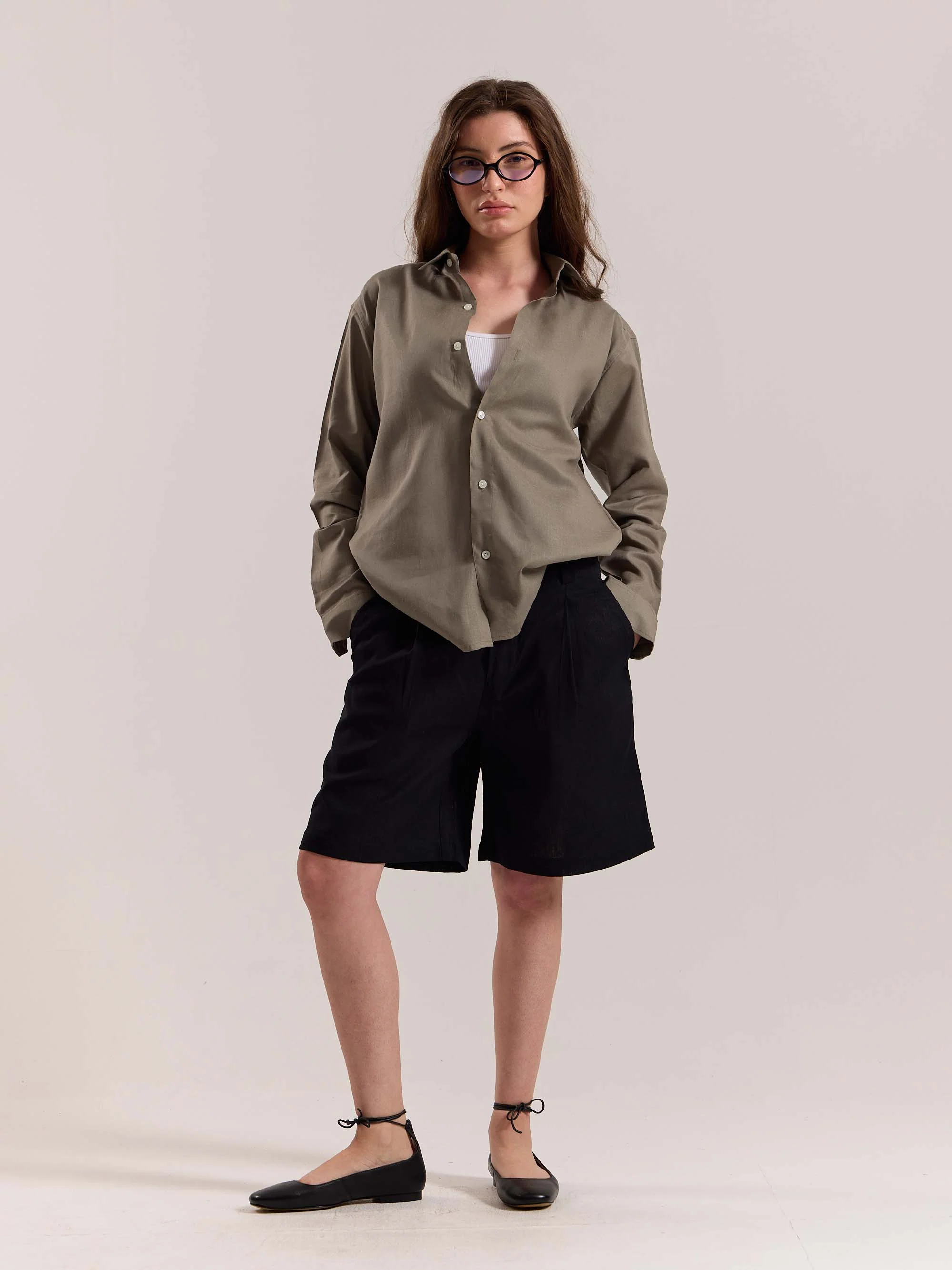 Khaki Green Linen-blend Shirt - Image 2