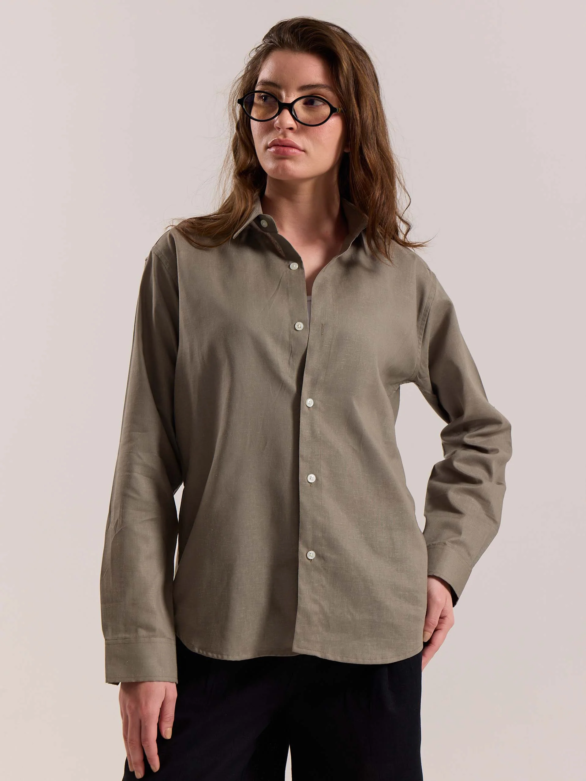 Khaki Green Linen-blend Shirt - Image 4