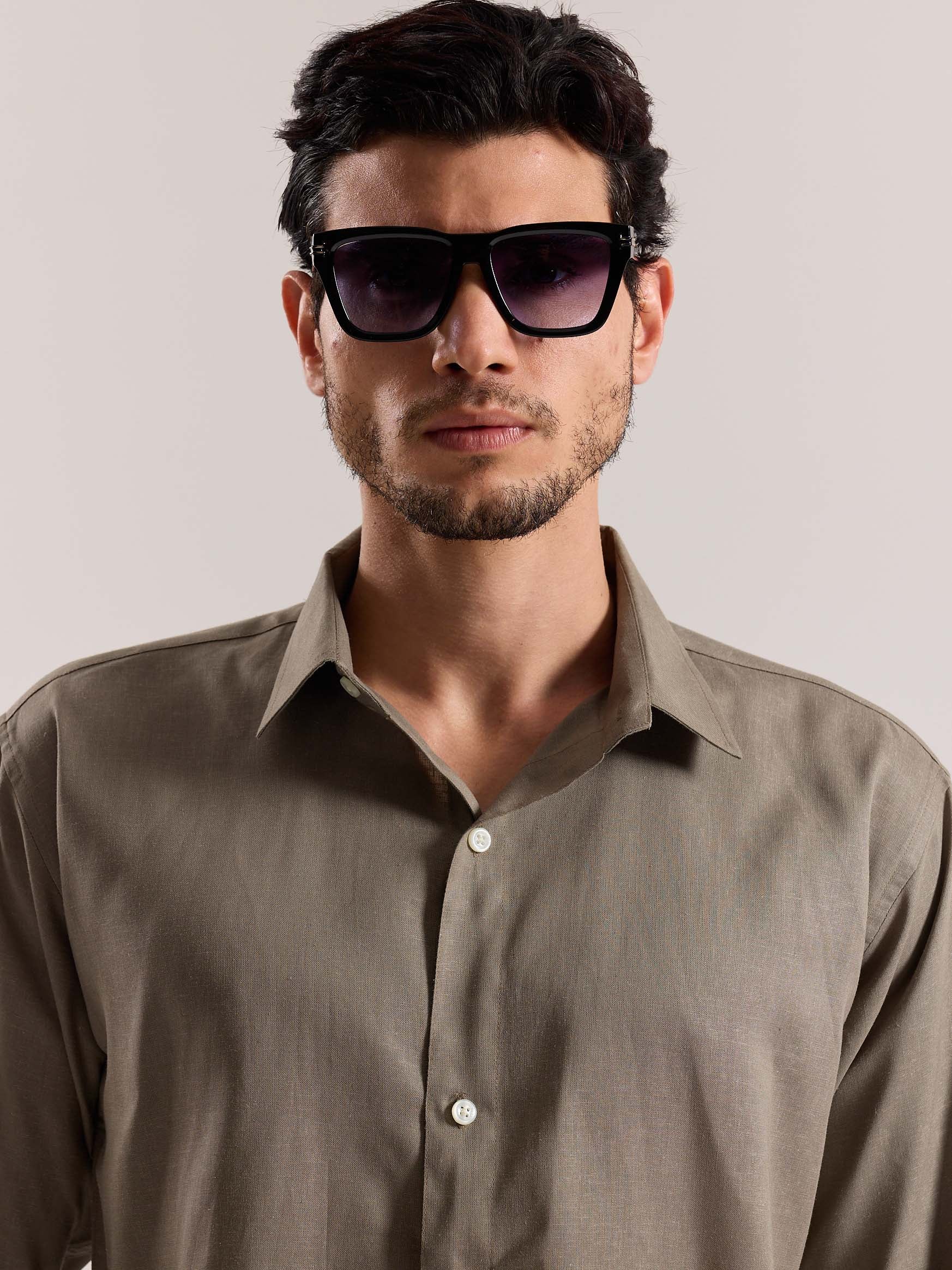 Khaki Green Linen-blend Shirt - Image 5