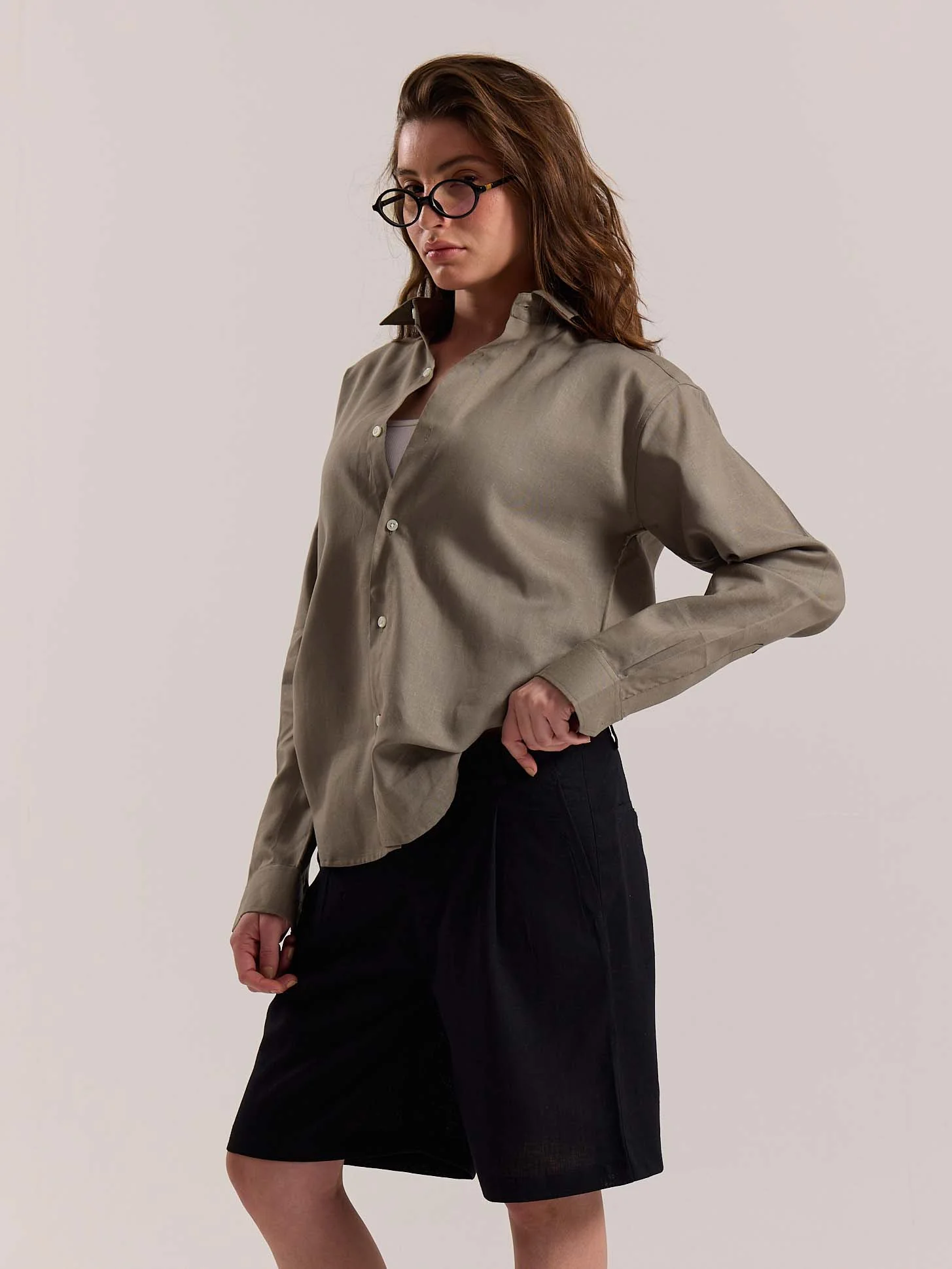 Khaki Green Linen-blend Shirt - Image 7