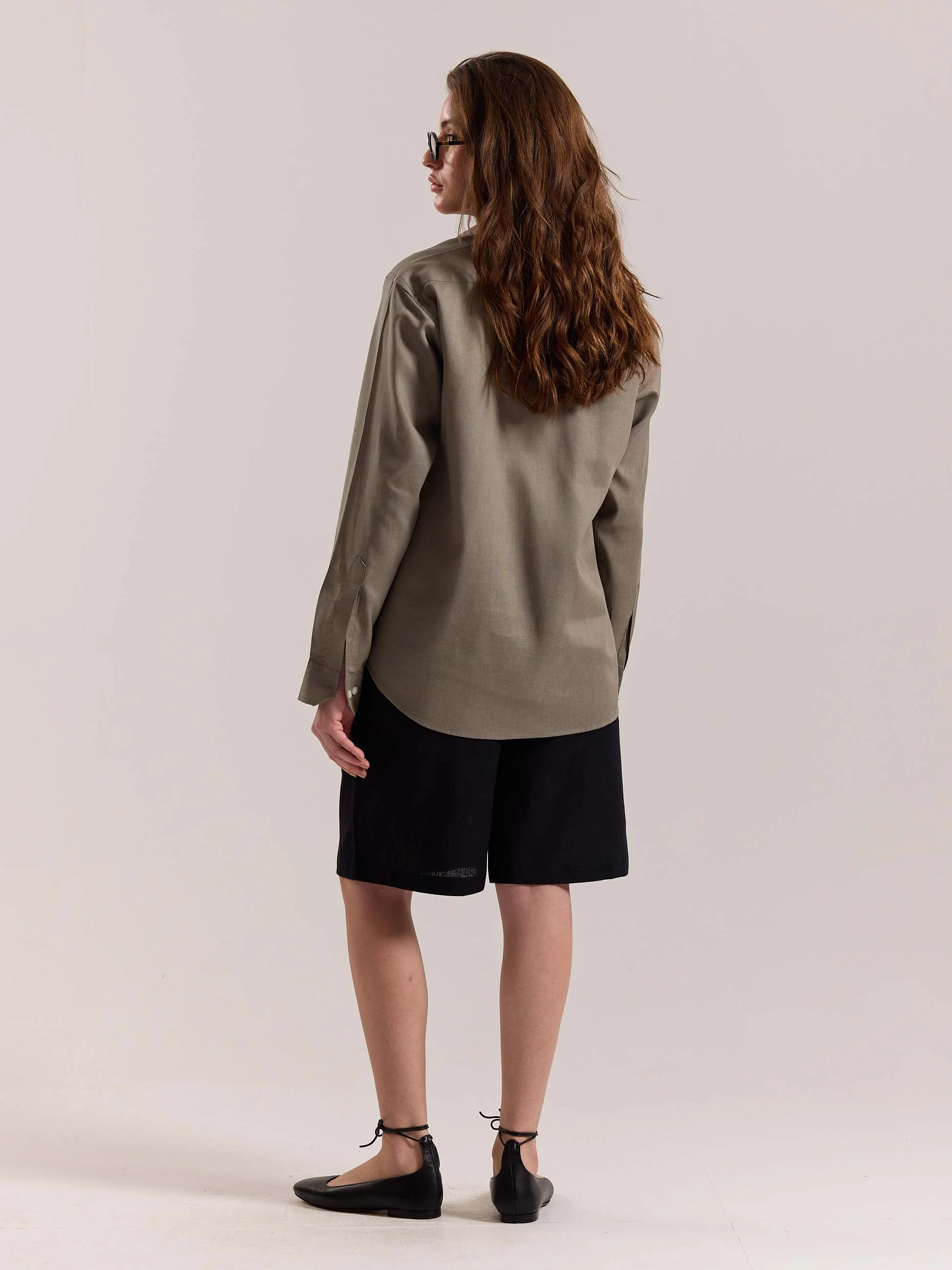 Khaki Green Linen-blend Shirt - Image 8