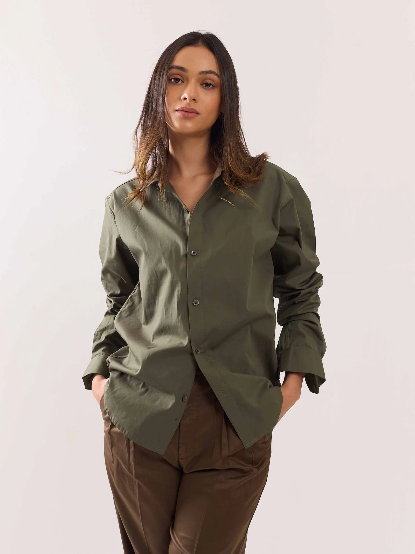 Khaki Green Poplin Shirt - Image 4