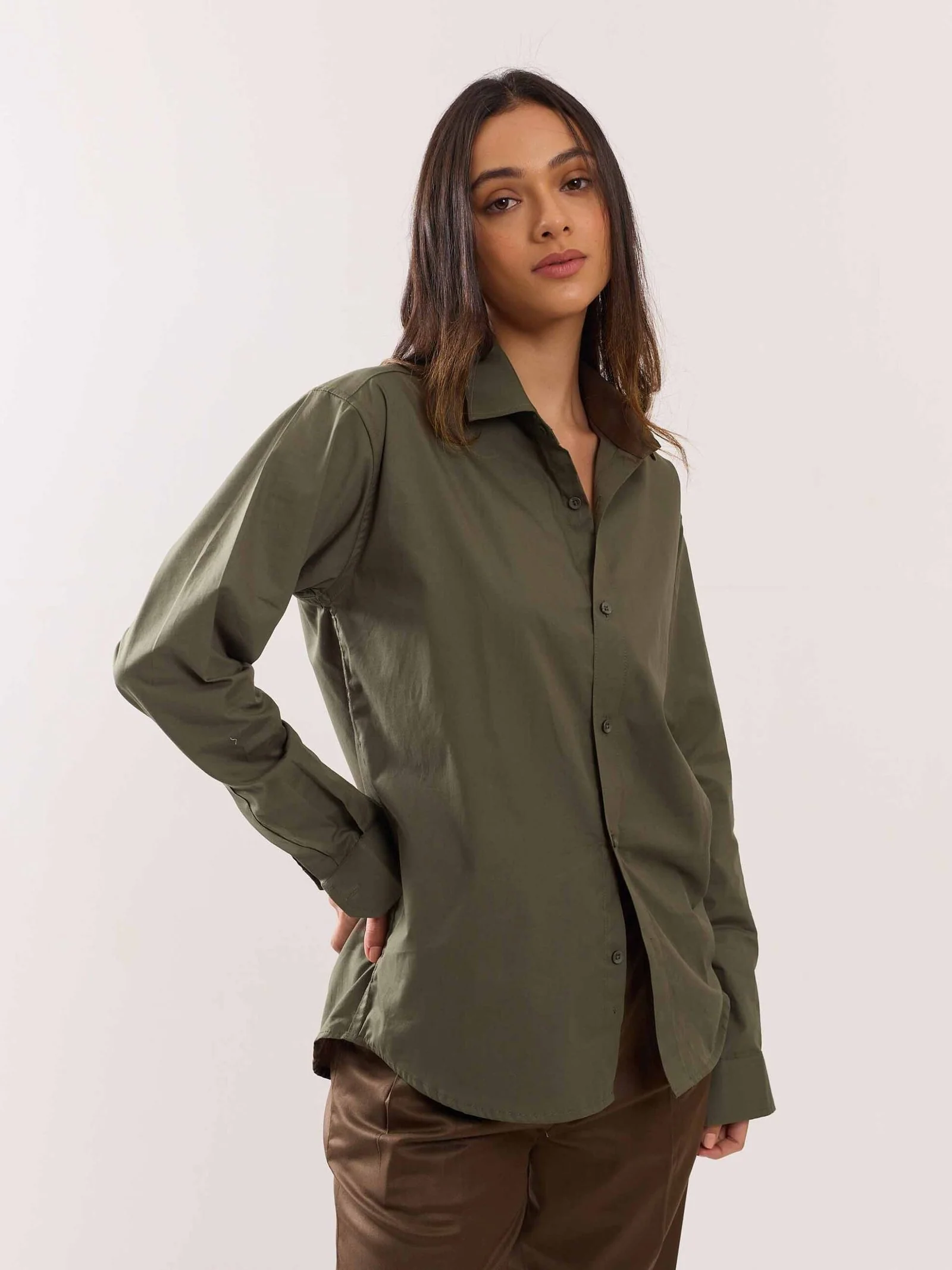 Khaki Green Poplin Shirt - Image 6