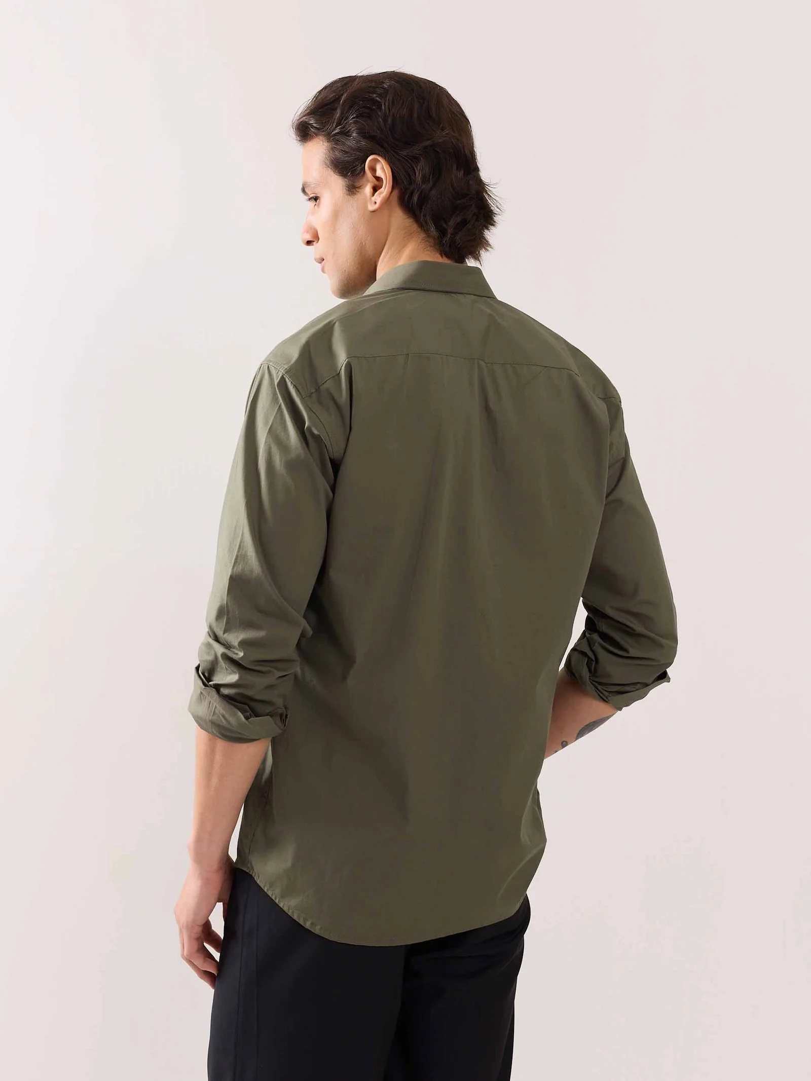Khaki Green Poplin Shirt - Image 8