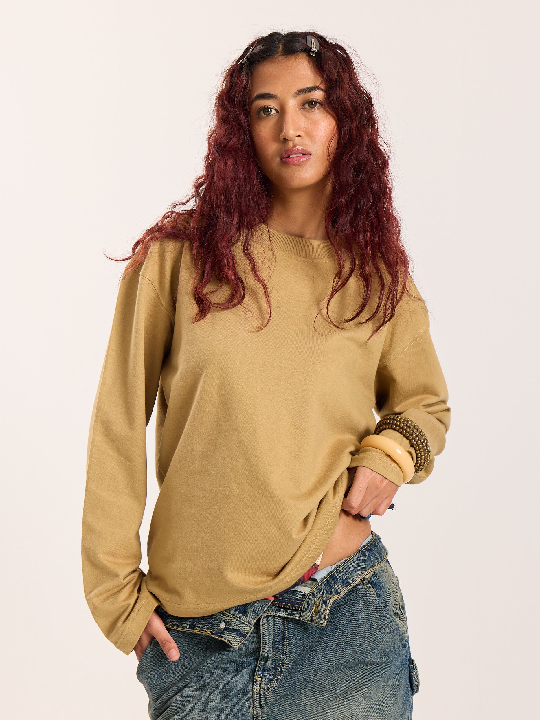 Khaki Loose Fit Cropped T-Shirt - Image 4