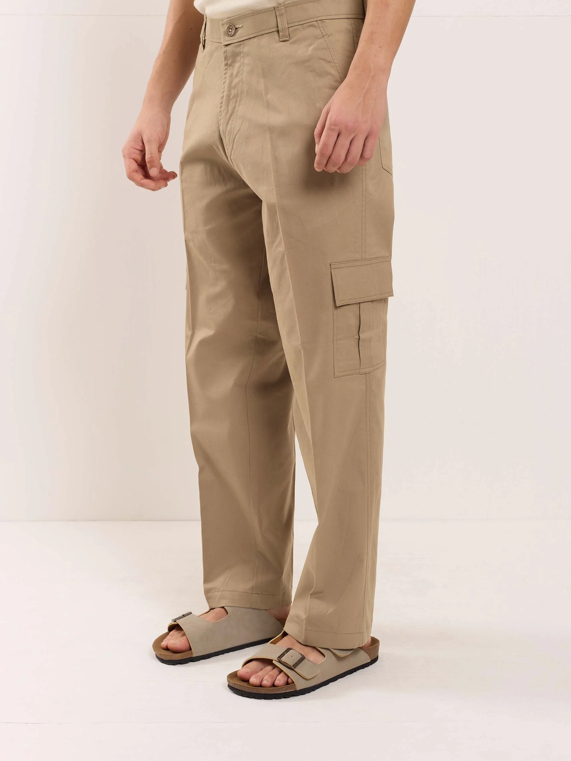 Khaki Loose Fit Twill Cargo Trousers - Image 3