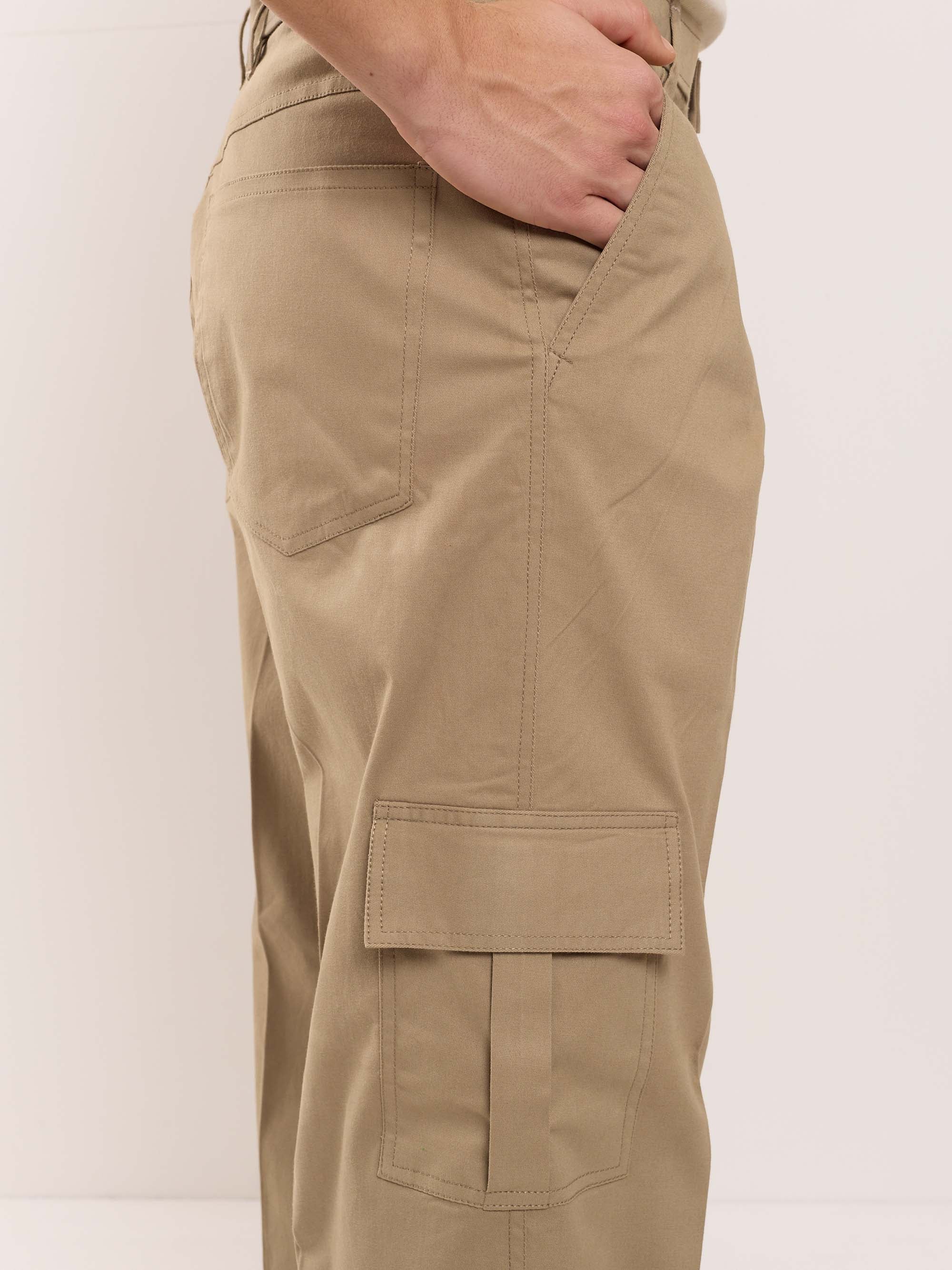 Khaki Loose Fit Twill Cargo Trousers - Image 5