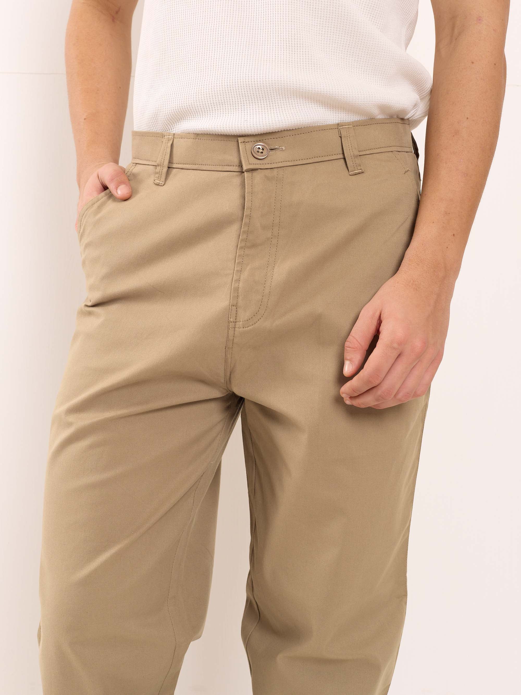 Khaki Loose Fit Twill Trousers - Image 3