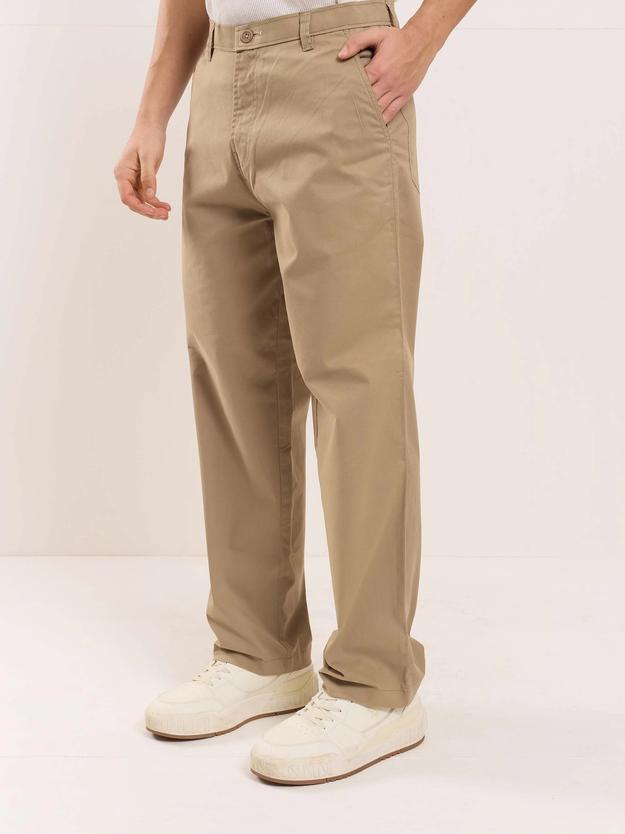 Khaki Loose Fit Twill Trousers - Image 5
