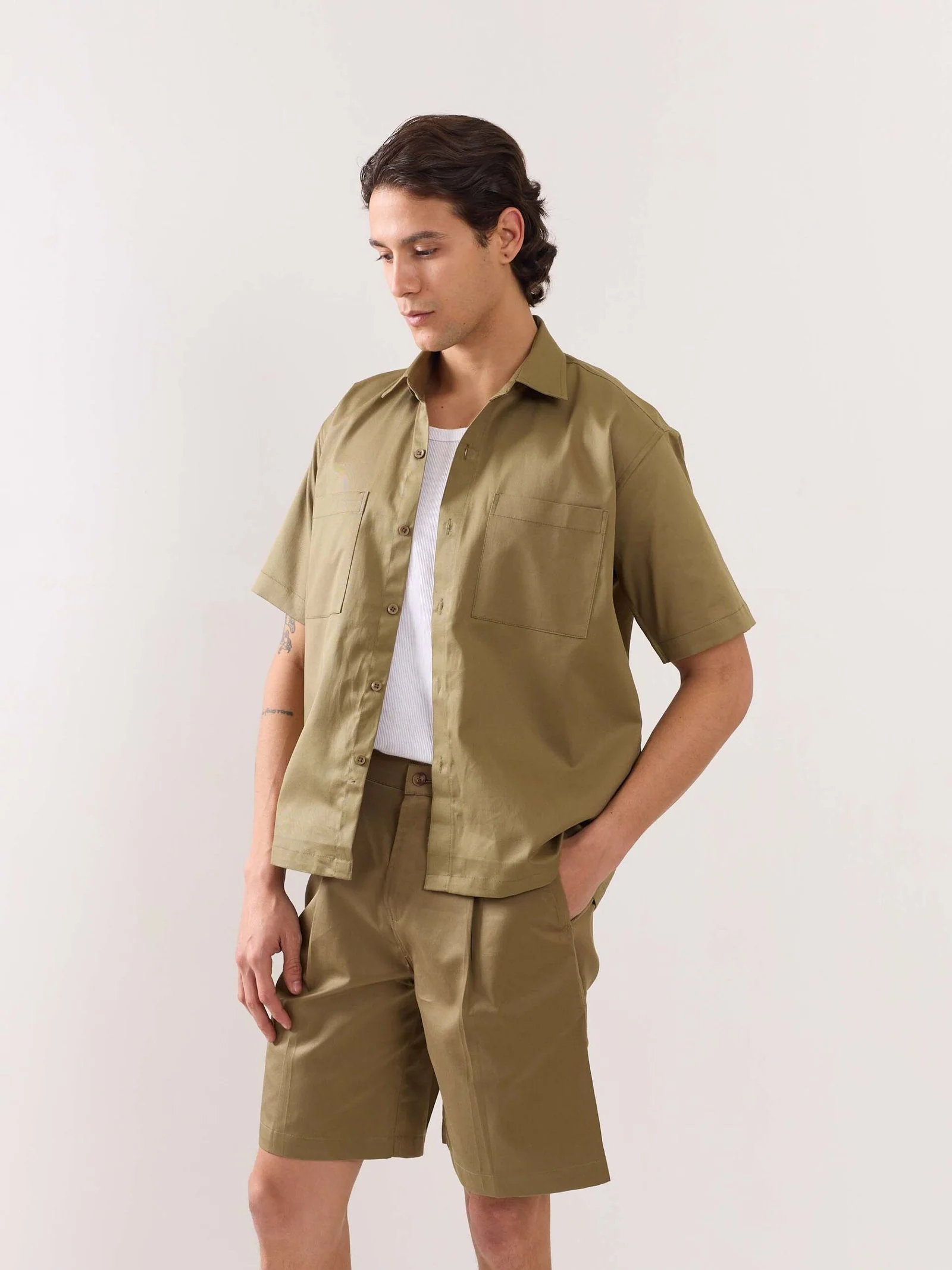 Khaki Twill Cropped Shirt - Image 5